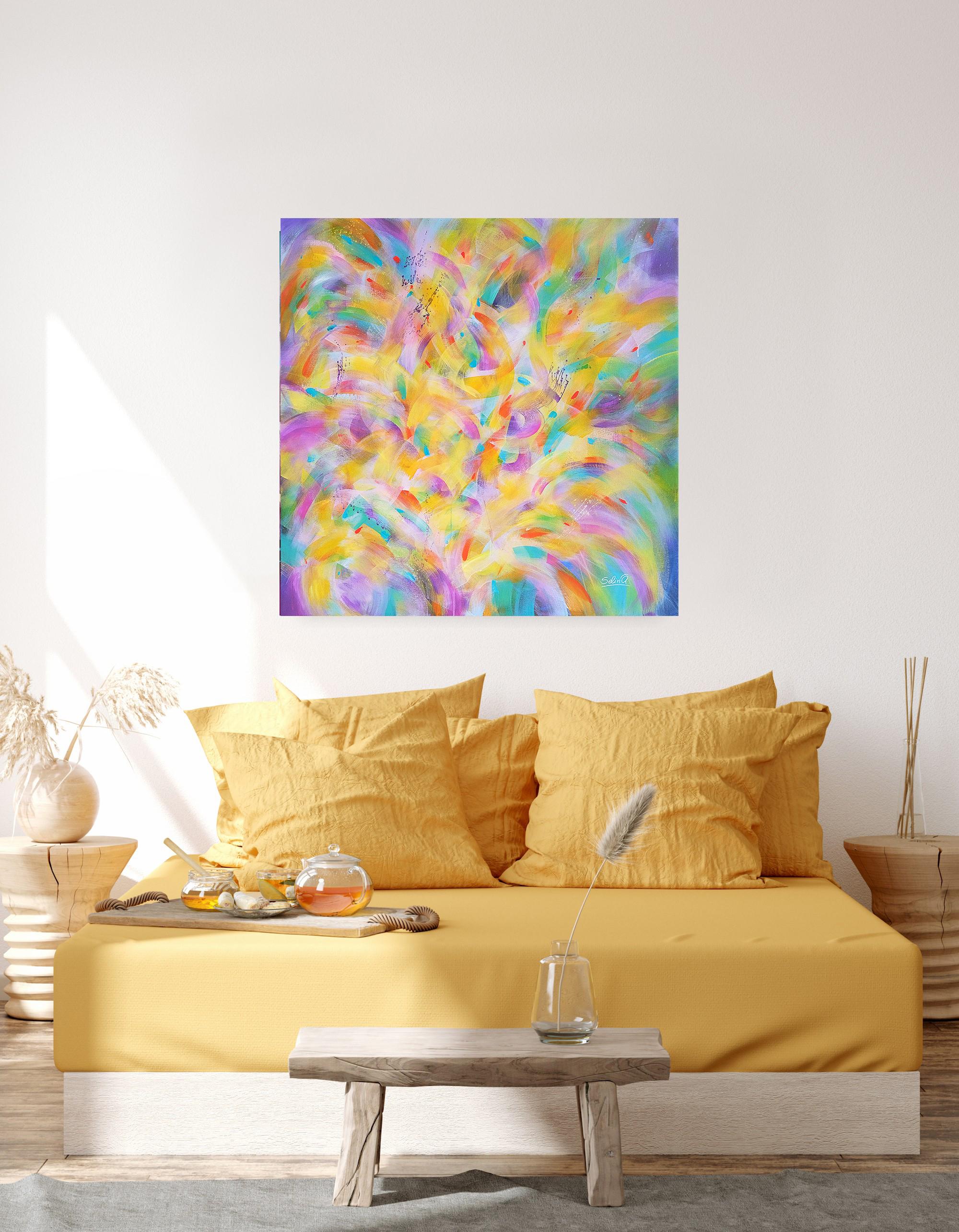 Spring light, Modern Colorful Abstract Painting 100x100cm by Anna Selina 6
