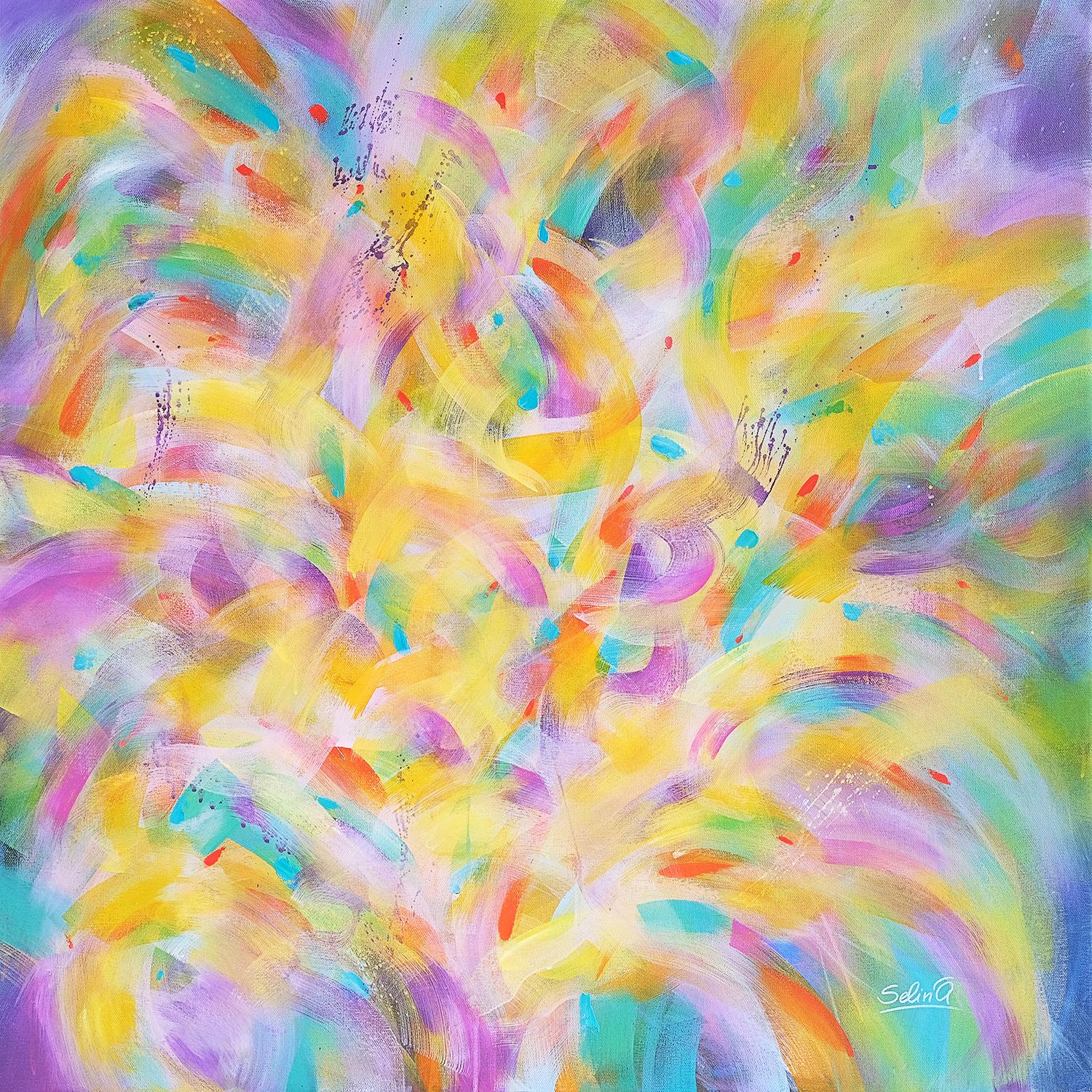 Spring light, Modern Colorful Abstract Painting 100x100cm by Anna Selina