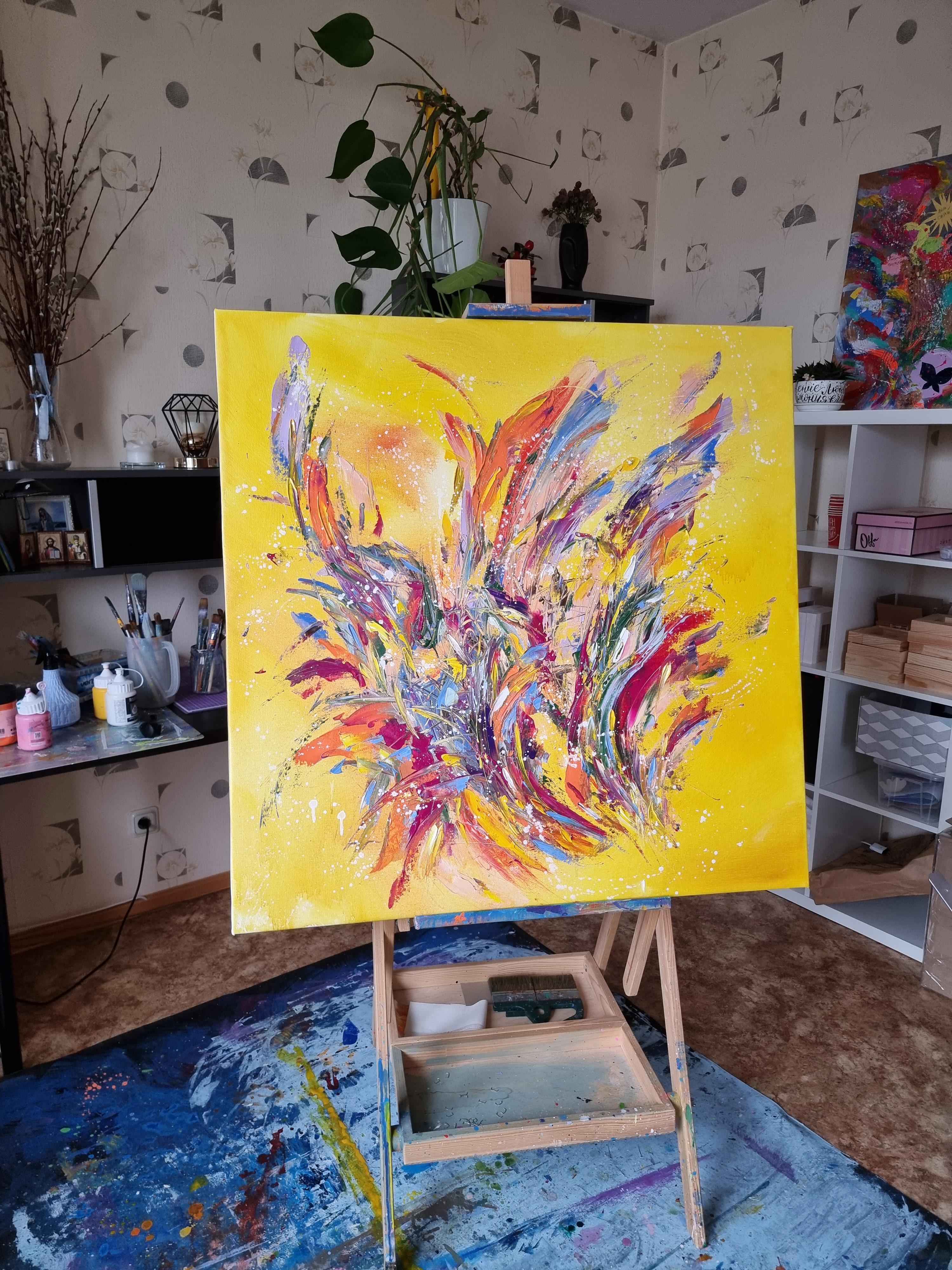 Peinture abstraite colorée moderne Spring Melody 100x100cm d'Anna Selina 1