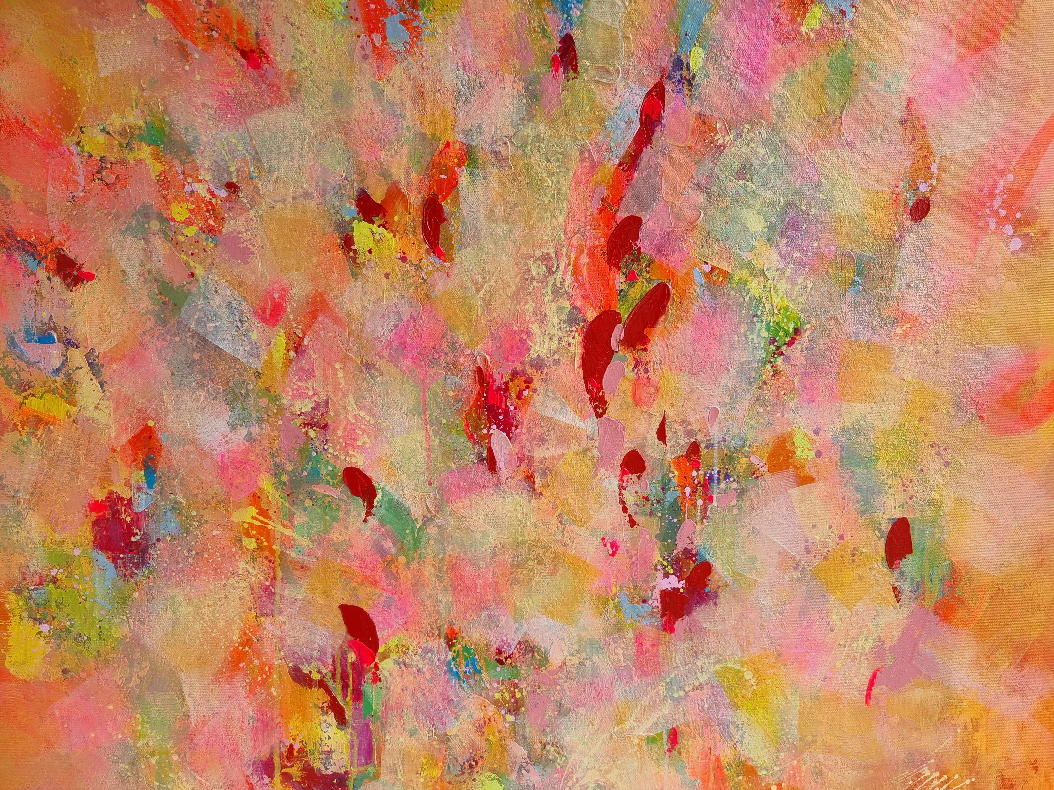 Summer joy, Modern Colorful Abstract Painting 100x100cm by Anna Selina For Sale 1