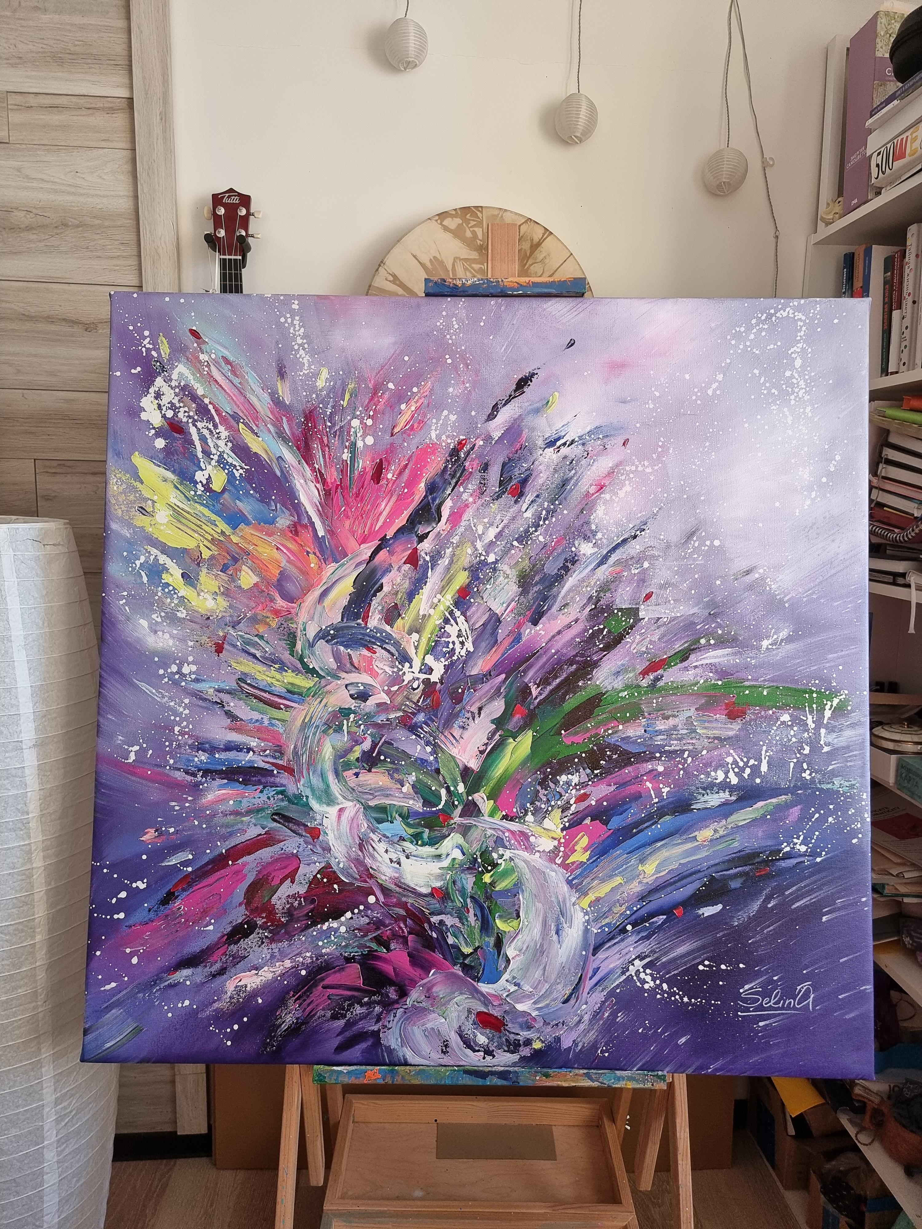 Simbolo dell'anno Quadro astratto moderno e colorato 100x100cm di Anna Selina in vendita 1