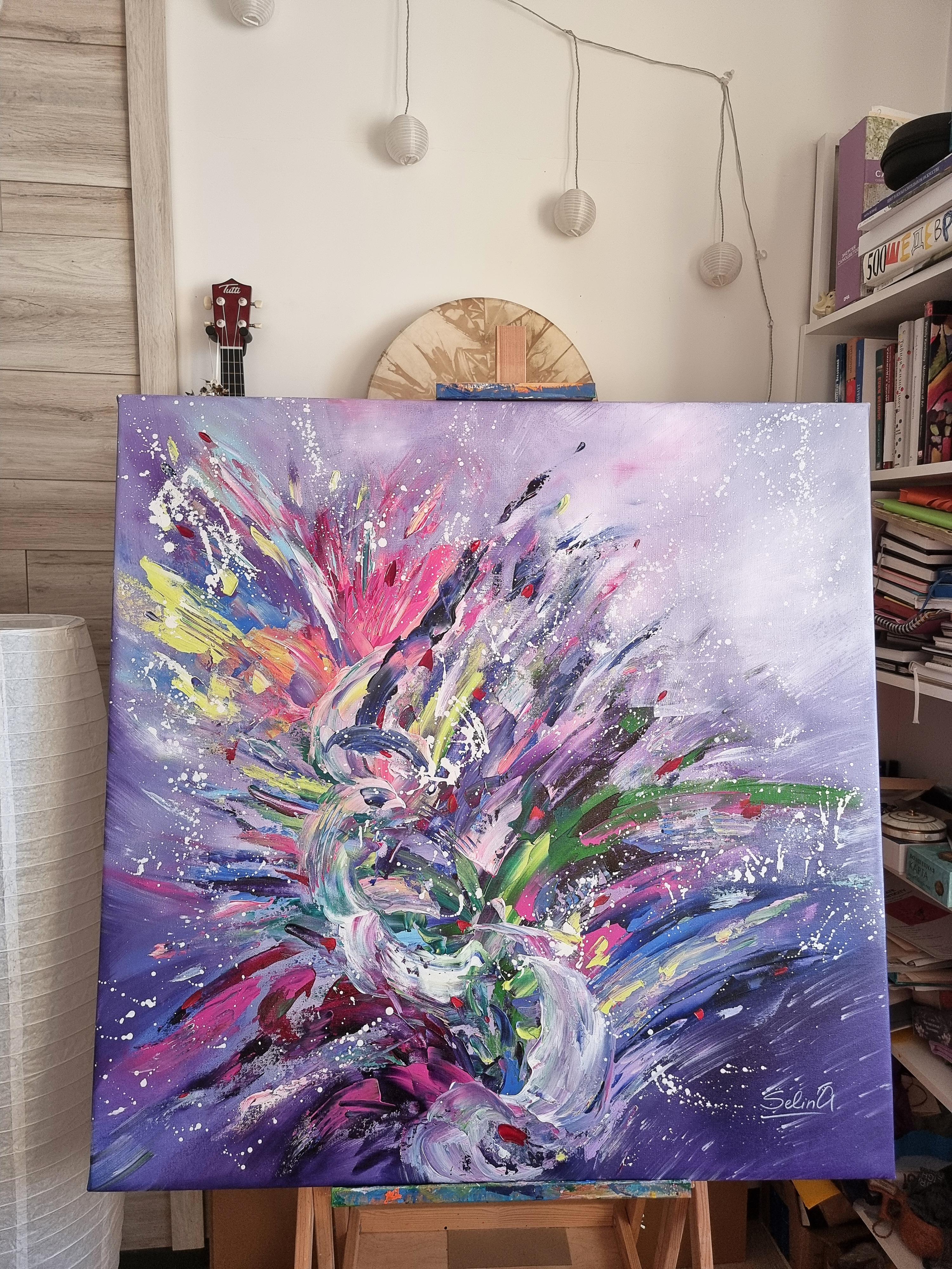 Symbol of the Year Modern Colorful Abstract Painting 100x100cm by Anna Selina For Sale 3