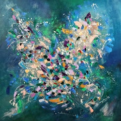 Symphony of joy, Modern Colorful Abstract Painting 100x100cm by Anna Selina