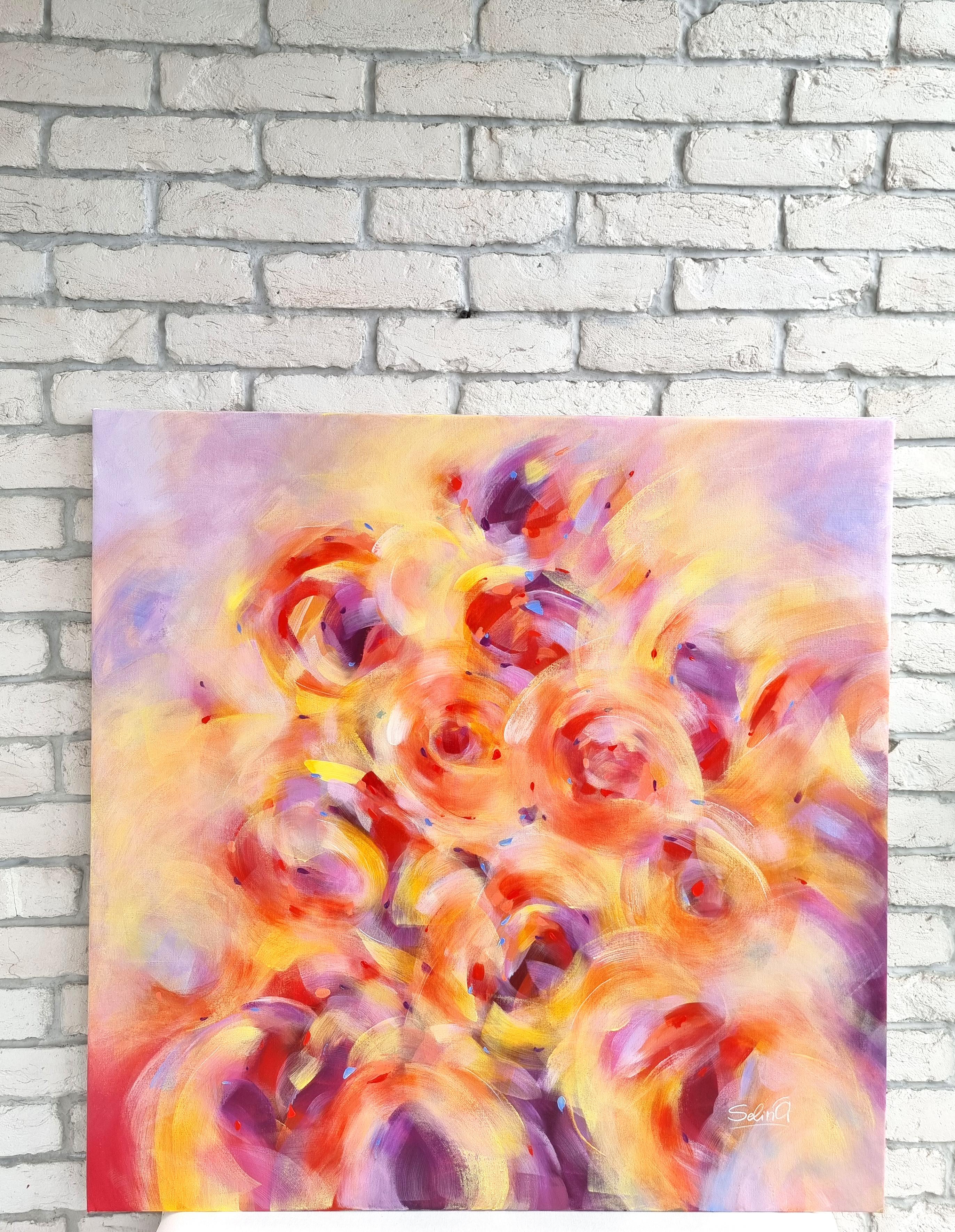 Tenderness, Modern Colorful Abstract Painting 100x100cm by Anna Selina For Sale 5