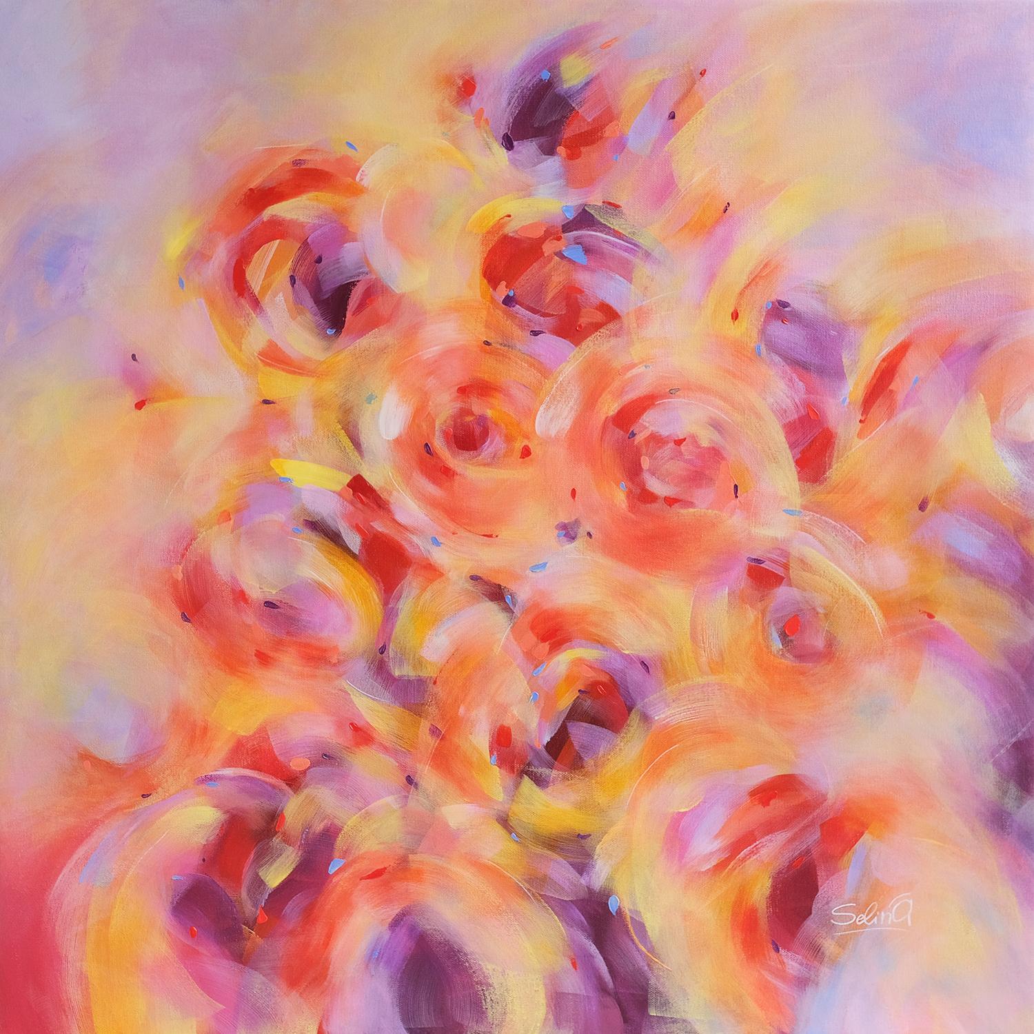 Tenderness, Modernes farbenfrohes abstraktes Gemälde 100x100cm von Anna Selina