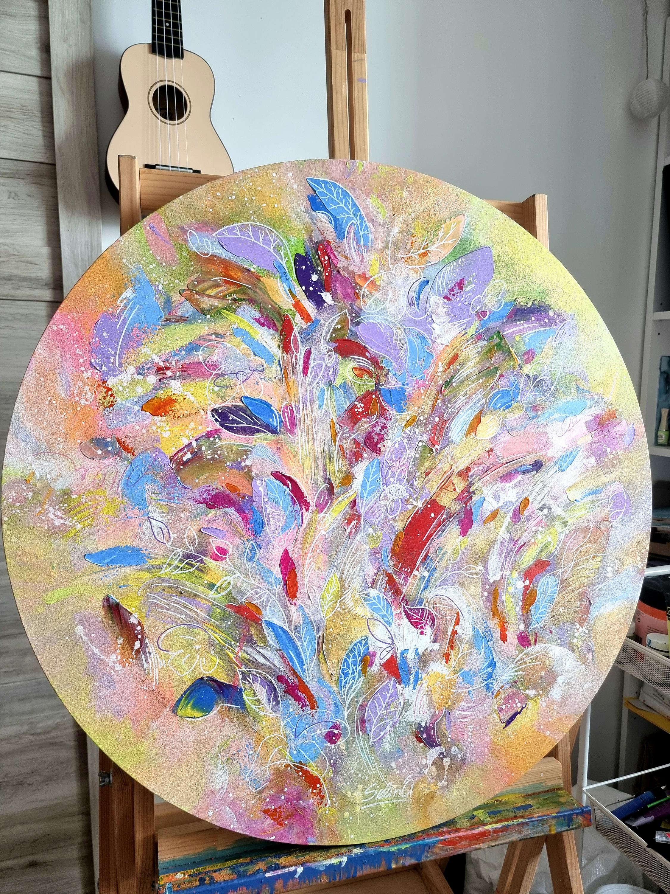 The bright day, Modern Colorful Abstract Painting 70 cm diameter by Anna Selina 3