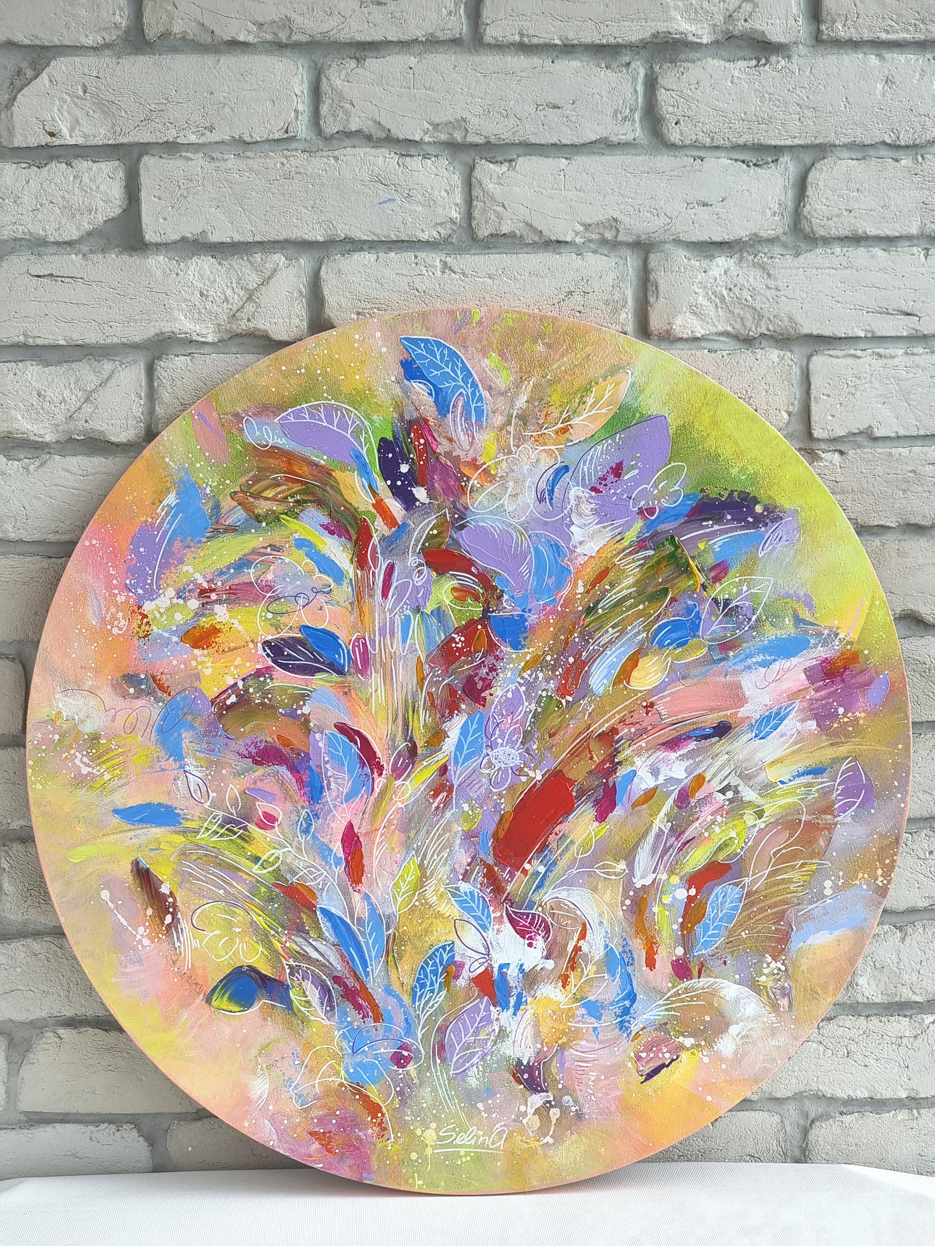 The bright day, Modern Colorful Abstract Painting 70 cm diameter by Anna Selina 4