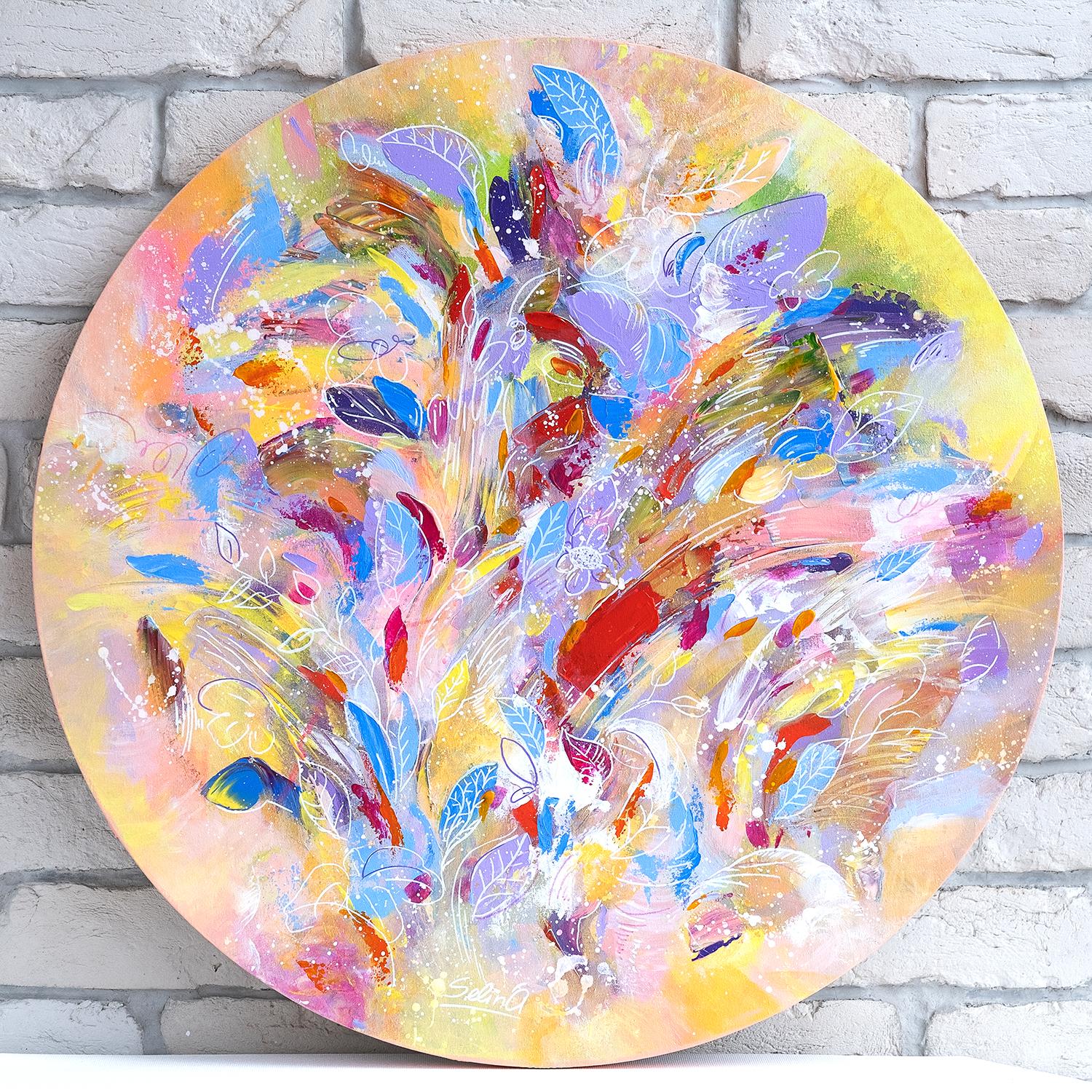 The bright day, Modern Colorful Abstract Painting 70 cm diameter by Anna Selina