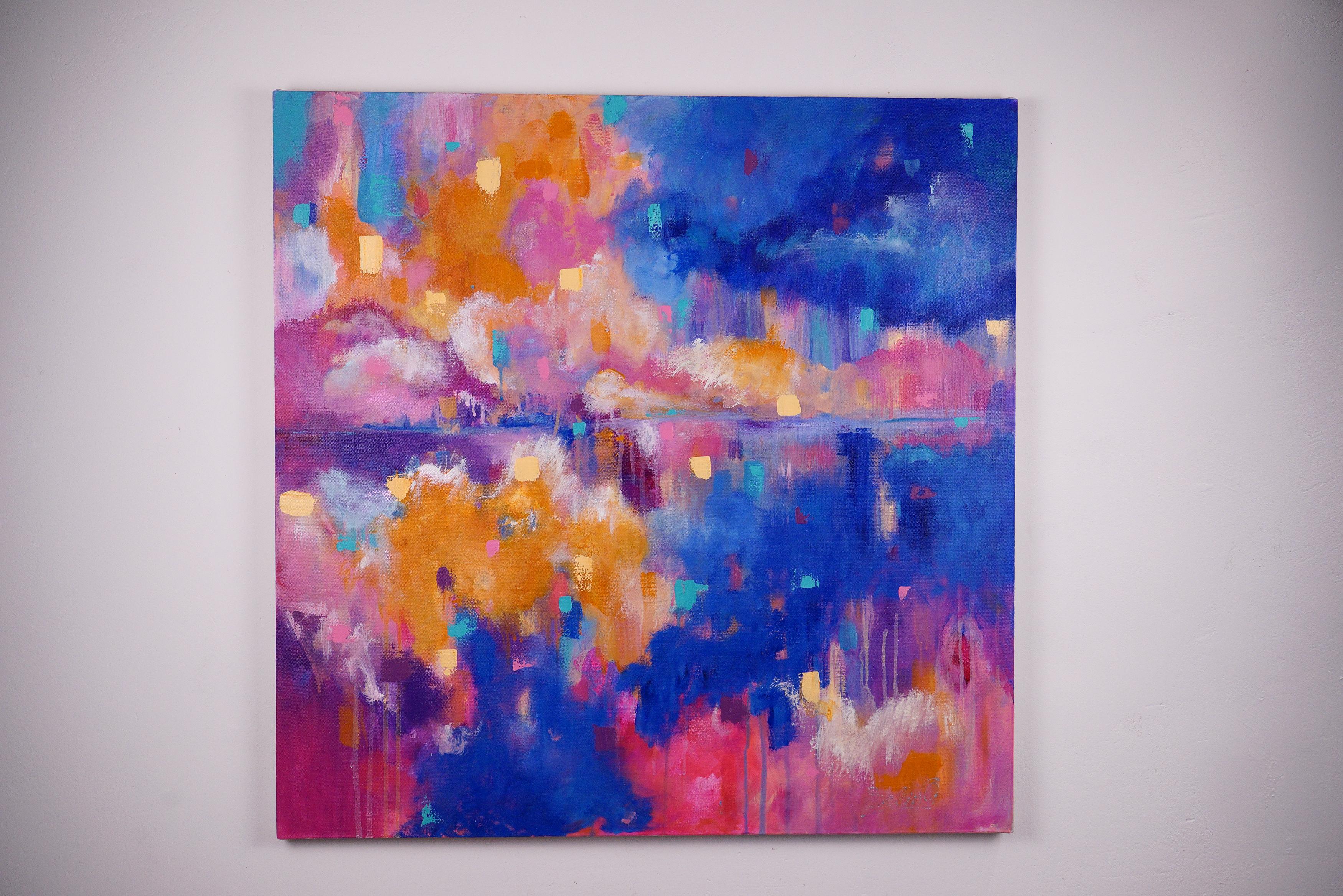 The darkest time before the sunrise. Abstract Painting 80x80cm by Anna Selina For Sale 1
