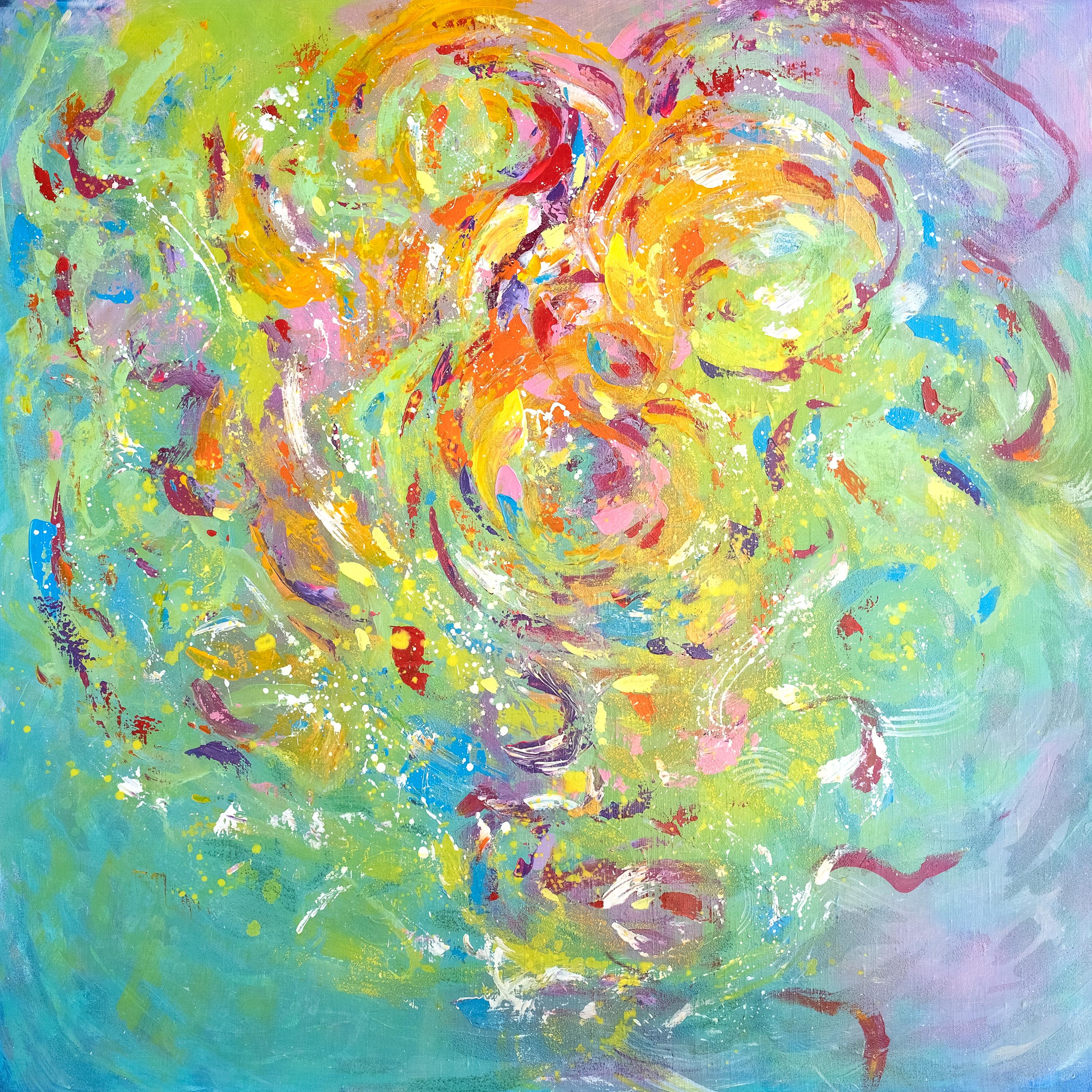 L'espoir, peinture abstraite colorée moderne 100x100cm d'Anna Selina