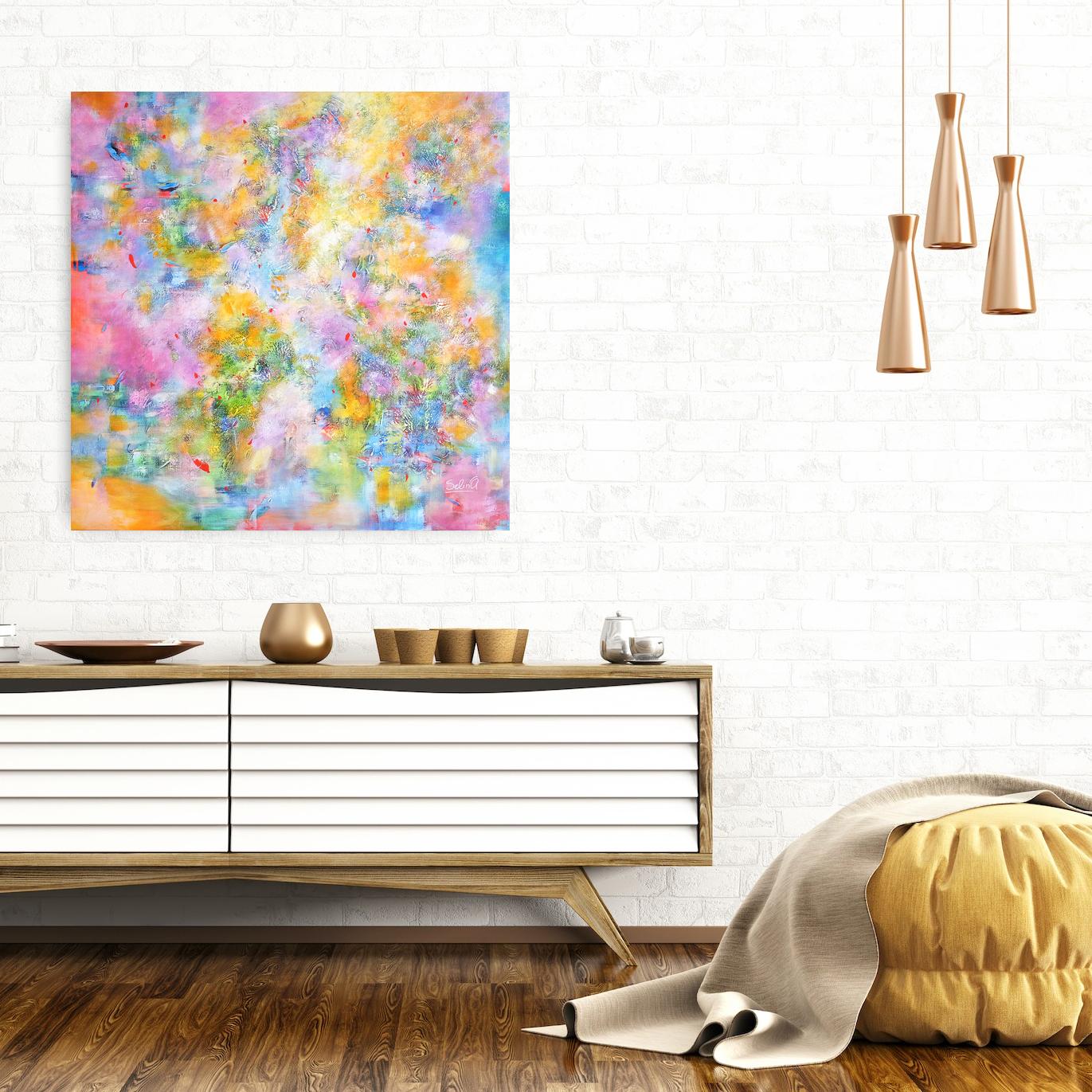 The light, Modern Colorful Abstract Painting 100x100cm by Anna Selina For Sale 4
