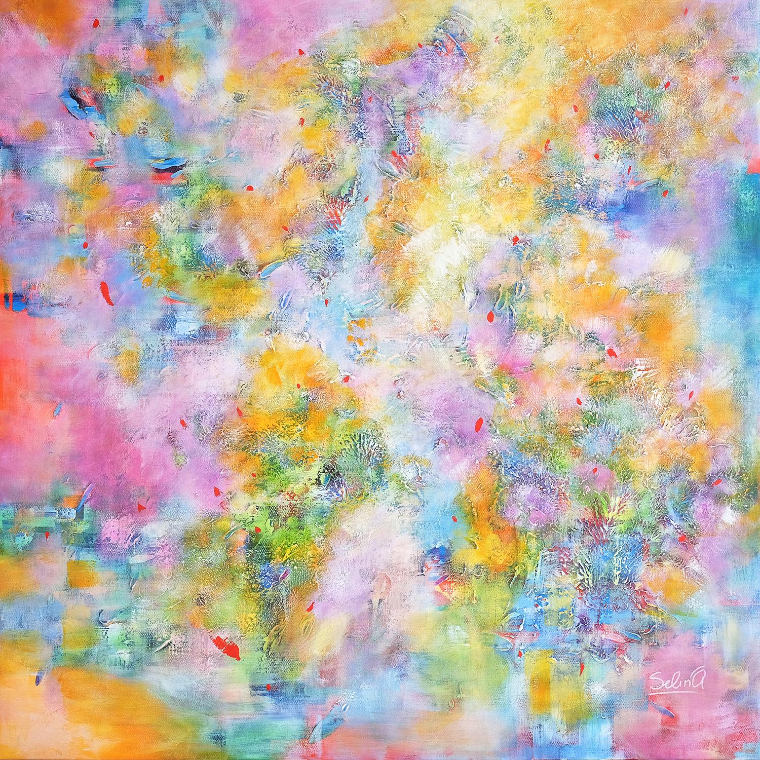 Das Licht, modernes, farbenfrohes, abstraktes Gemälde 100x100cm von Anna Selina