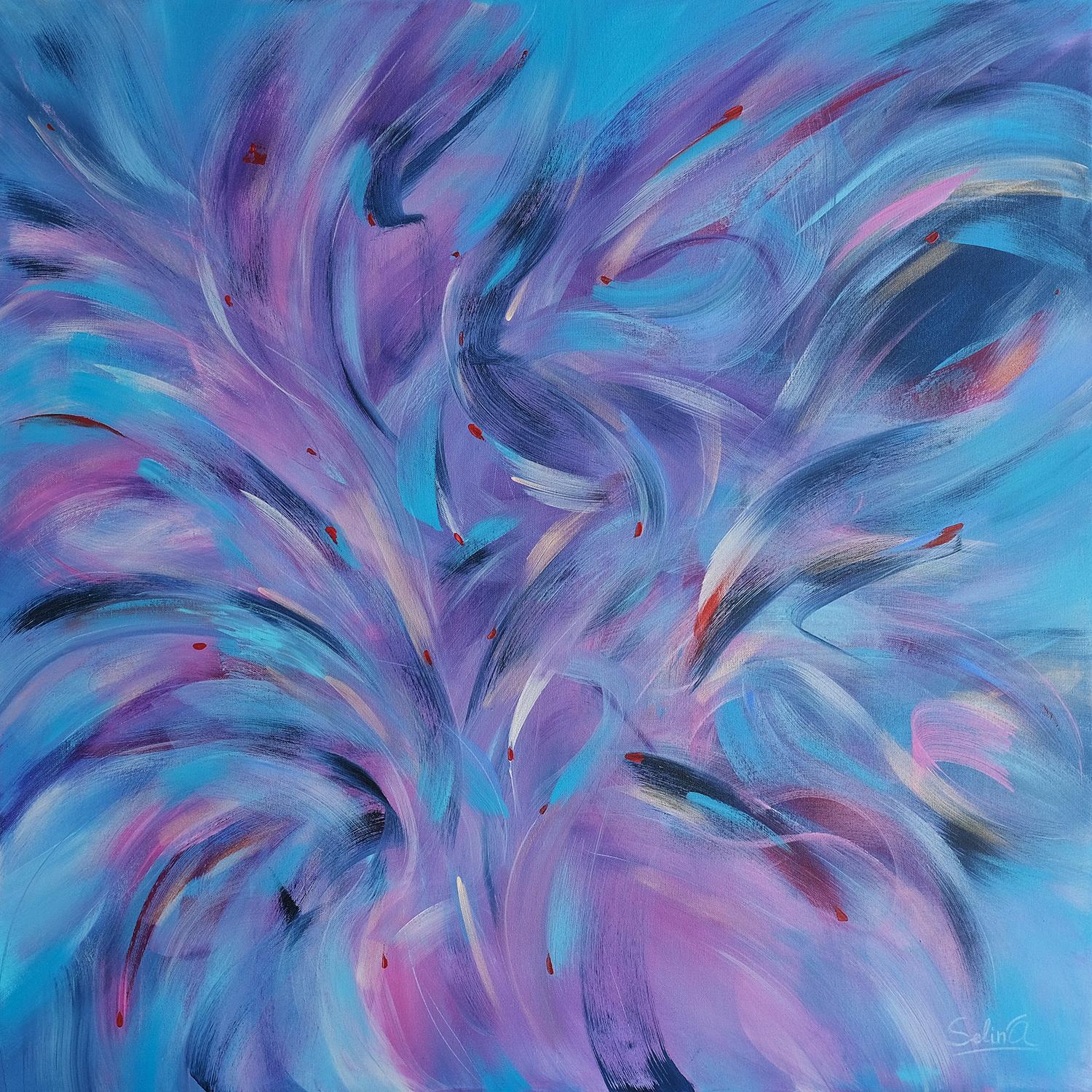 The Swan, peinture abstraite moderne et colorée 100x100cm par Anna Selina