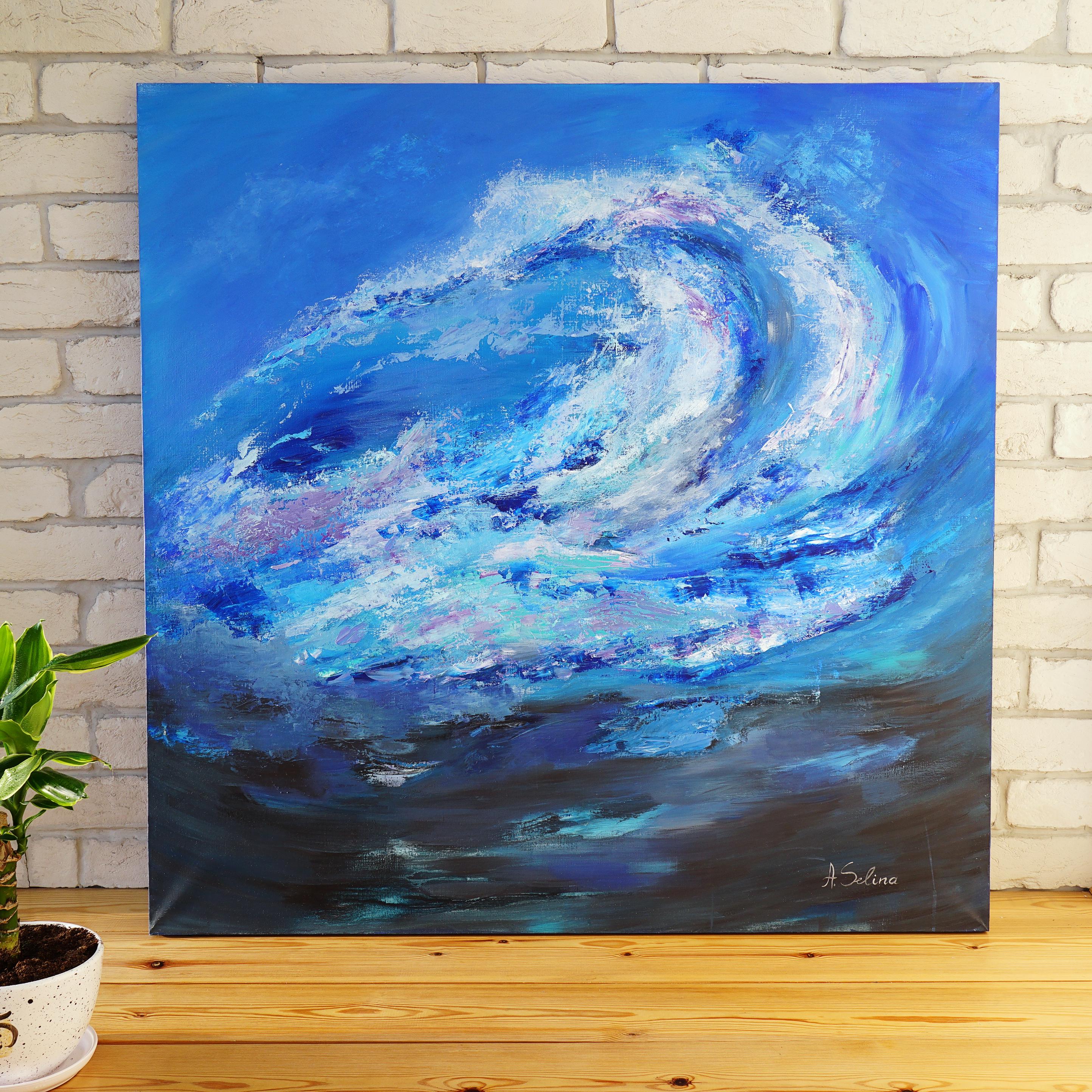 The Wave, Modern Colorful Abstract Painting 100x100cm by Anna Selina For Sale 1