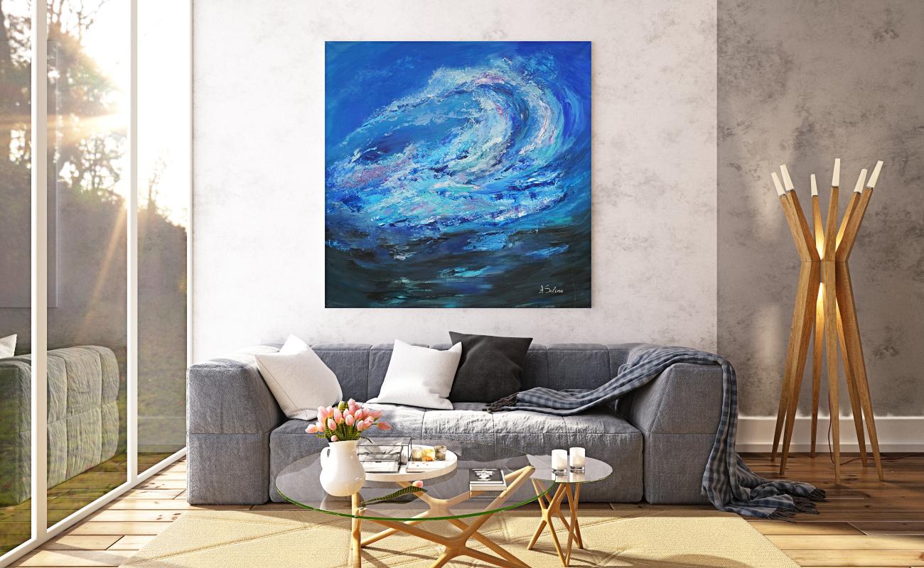 The Wave, Modern Colorful Abstract Painting 100x100cm by Anna Selina For Sale 3