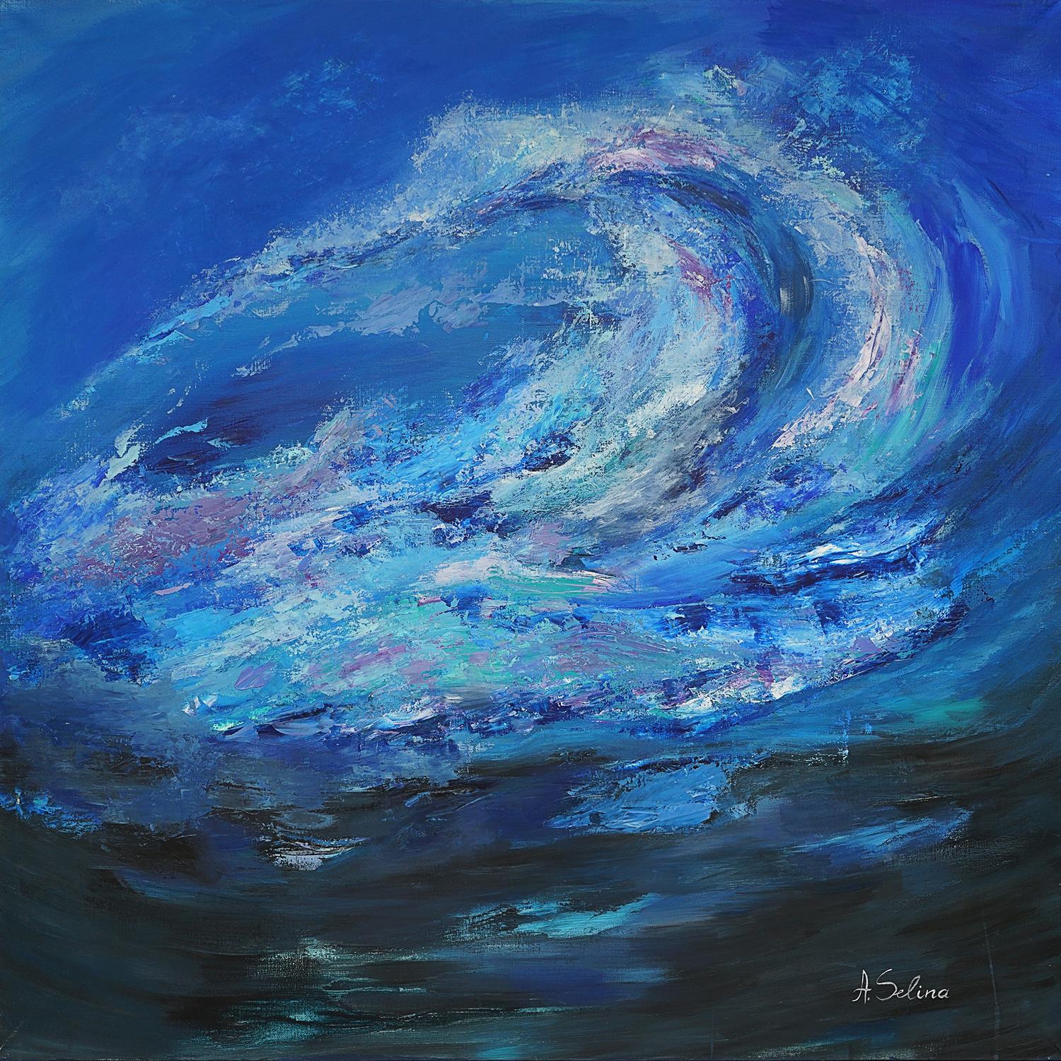 The Wave, peinture abstraite colorée moderne 100x100cm d'Anna Selina