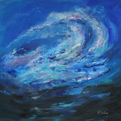 The Wave, Modernes farbenfrohes abstraktes Gemälde 100x100cm von Anna Selina