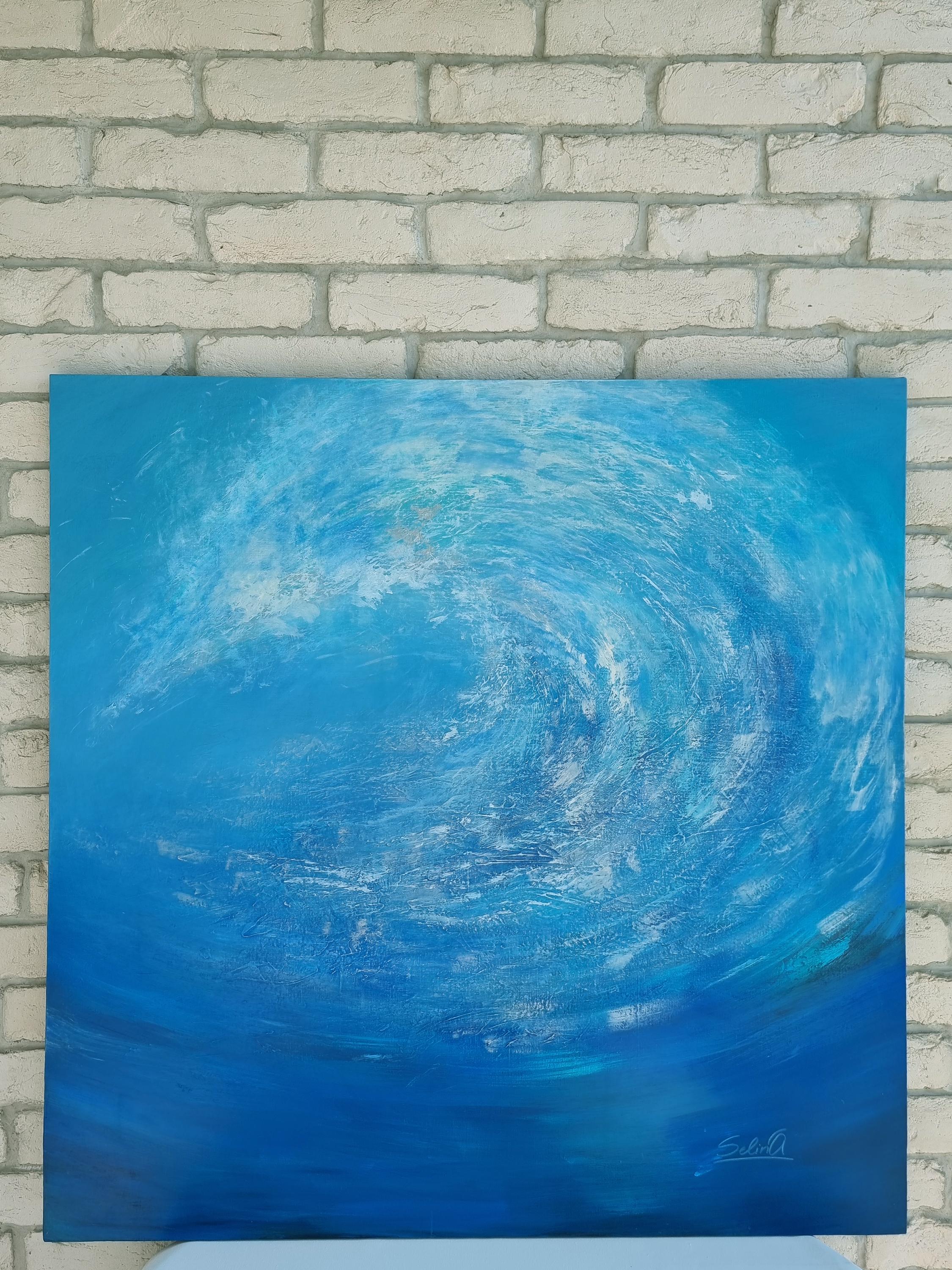 The Wave of happines, Modernes farbenfrohes abstraktes Gemälde 100x100cm von Anna Selina im Angebot 1