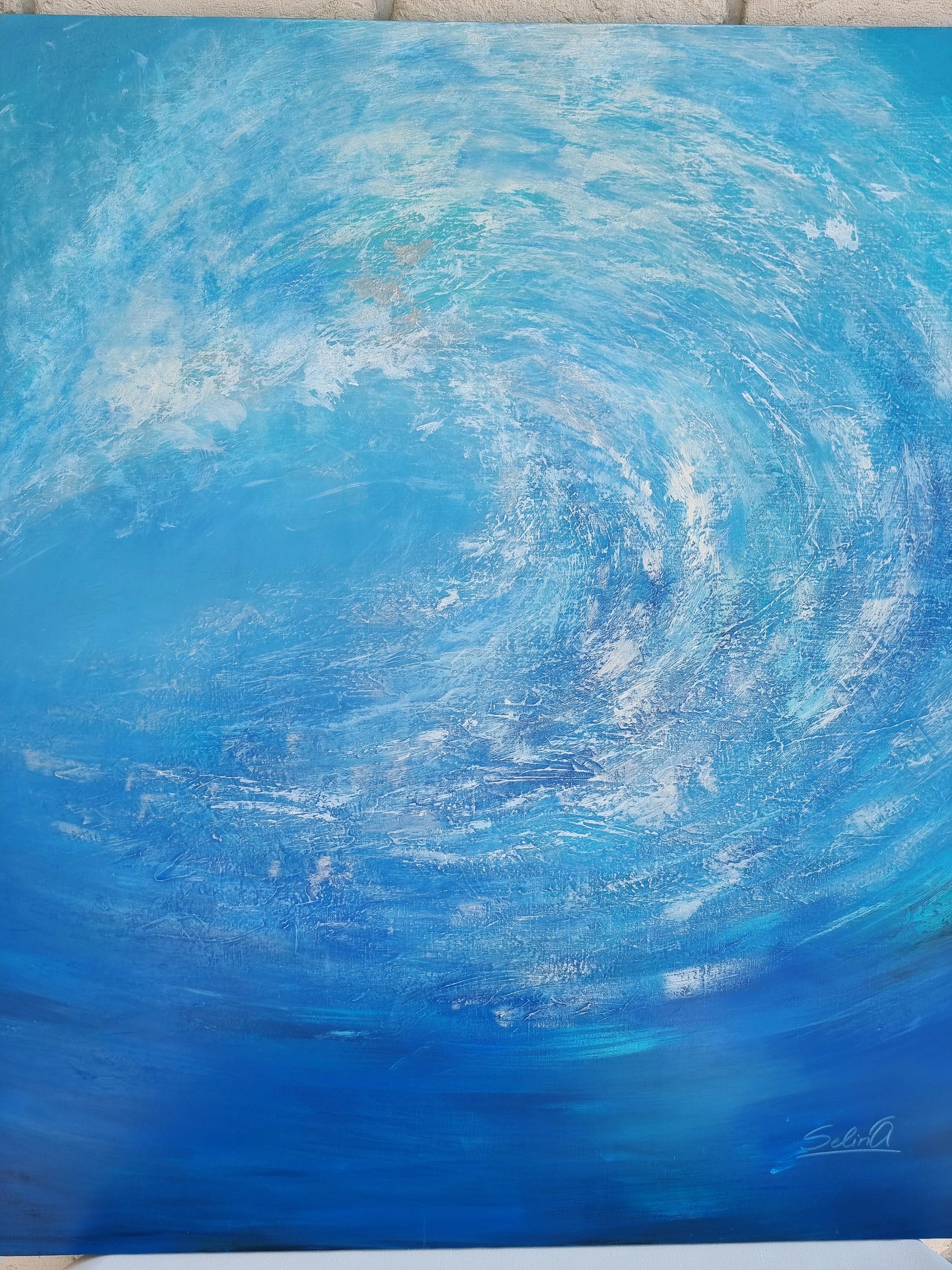 The Wave of happines, Modernes farbenfrohes abstraktes Gemälde 100x100cm von Anna Selina im Angebot 2