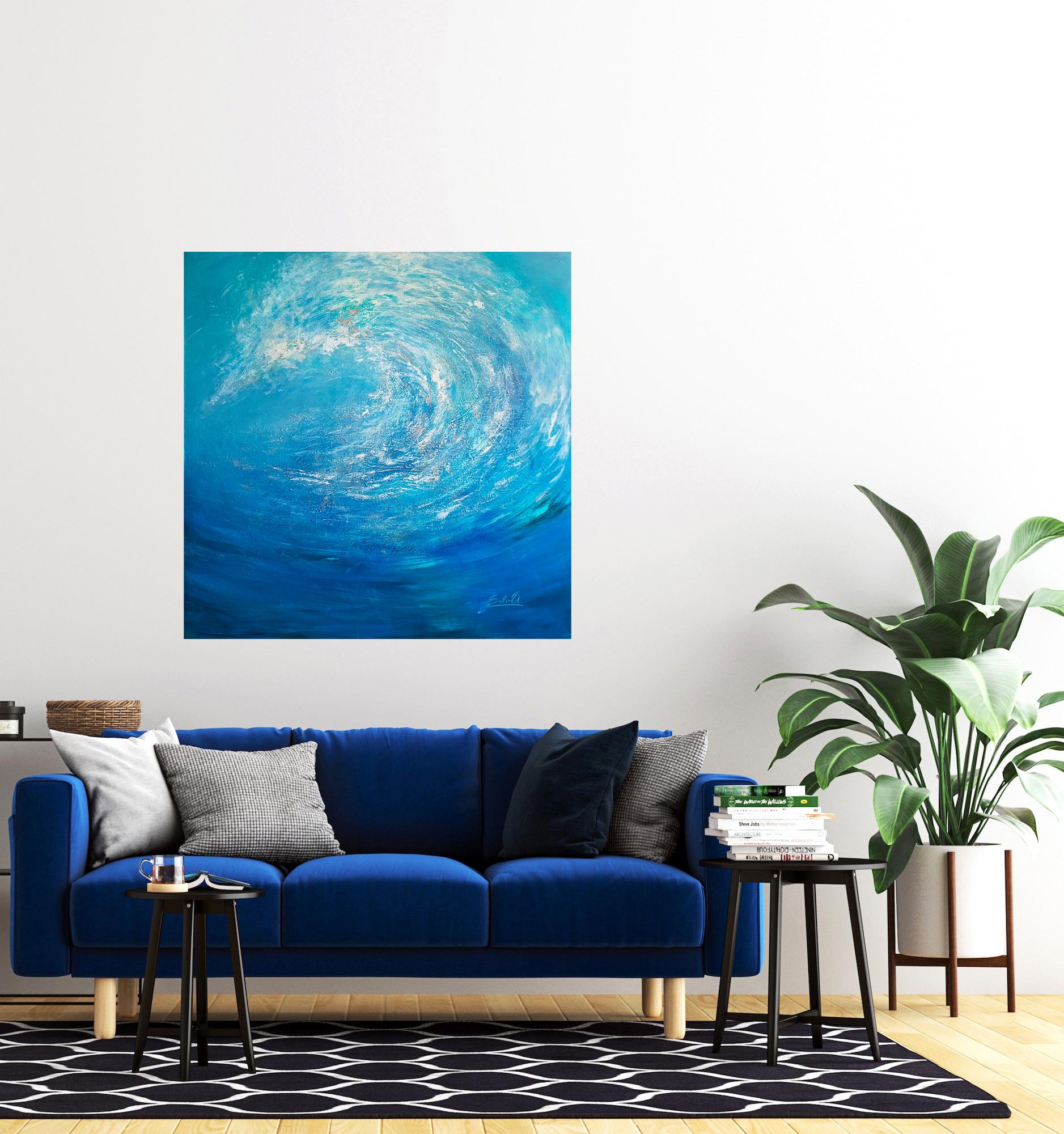 The Wave of happines, Modernes farbenfrohes abstraktes Gemälde 100x100cm von Anna Selina im Angebot 3