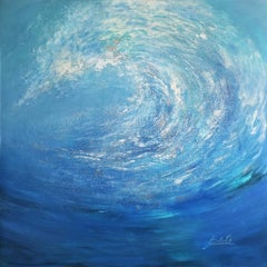 La ola de la felicidad, Cuadro abstracto moderno colorido 100x100cm by Anna Selina