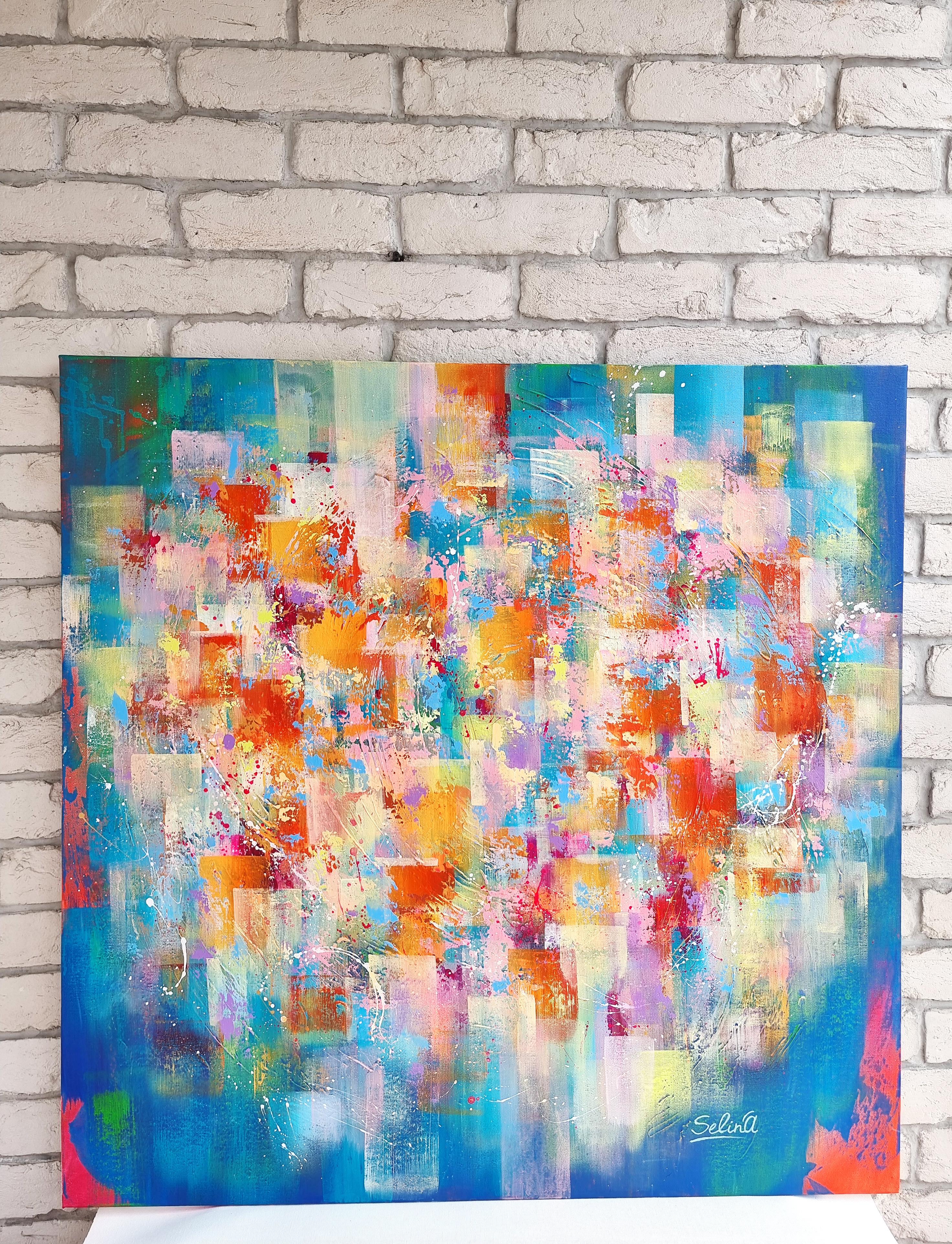 Through the prism, Modern Colorful Abstract Painting 100x100cm by Anna Selina For Sale 1