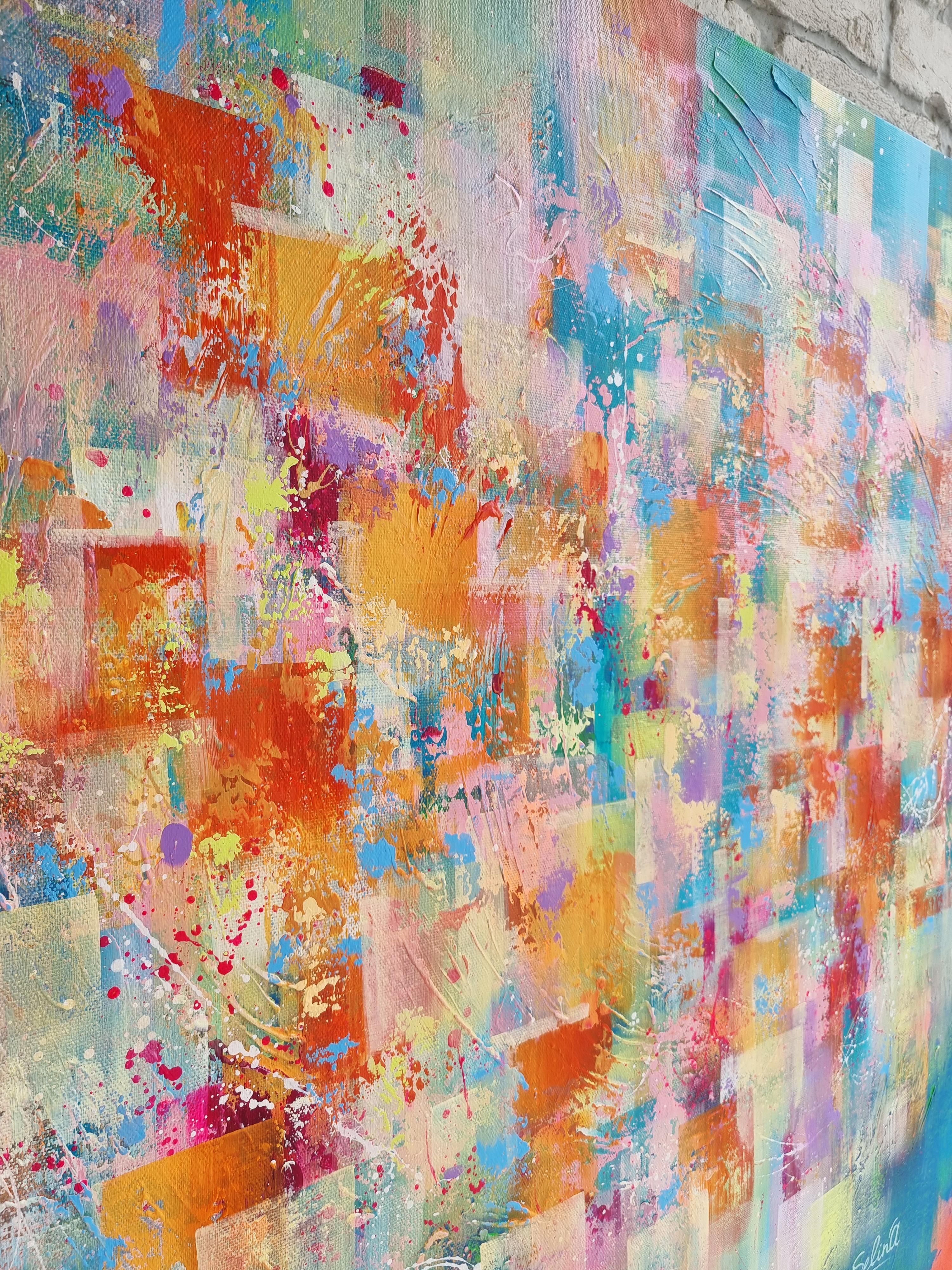 Through the prism, Modern Colorful Abstract Painting 100x100cm by Anna Selina For Sale 2
