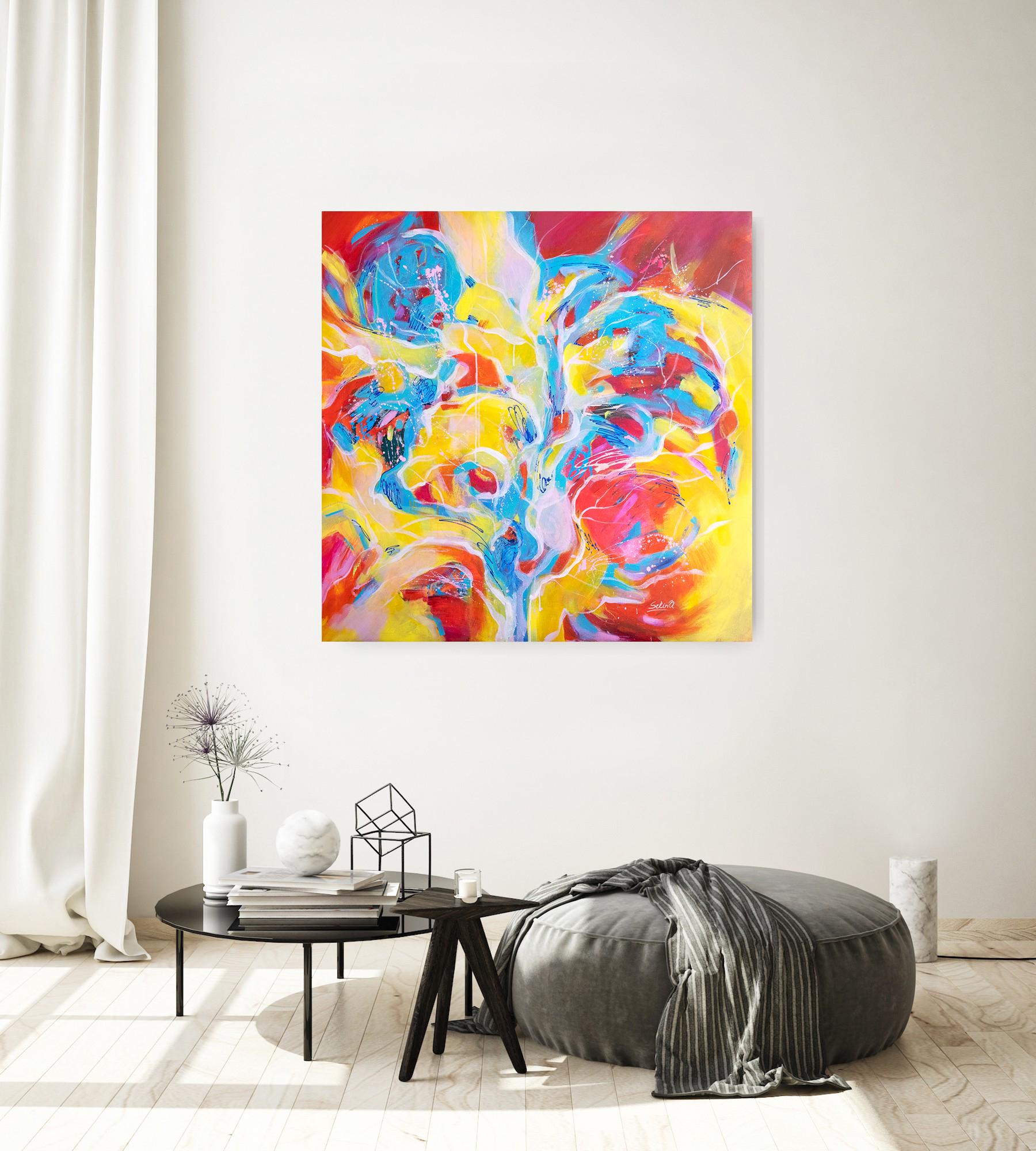 Tree of Life, peinture abstraite moderne colorée 100x100cm d'Anna Selina en vente 1