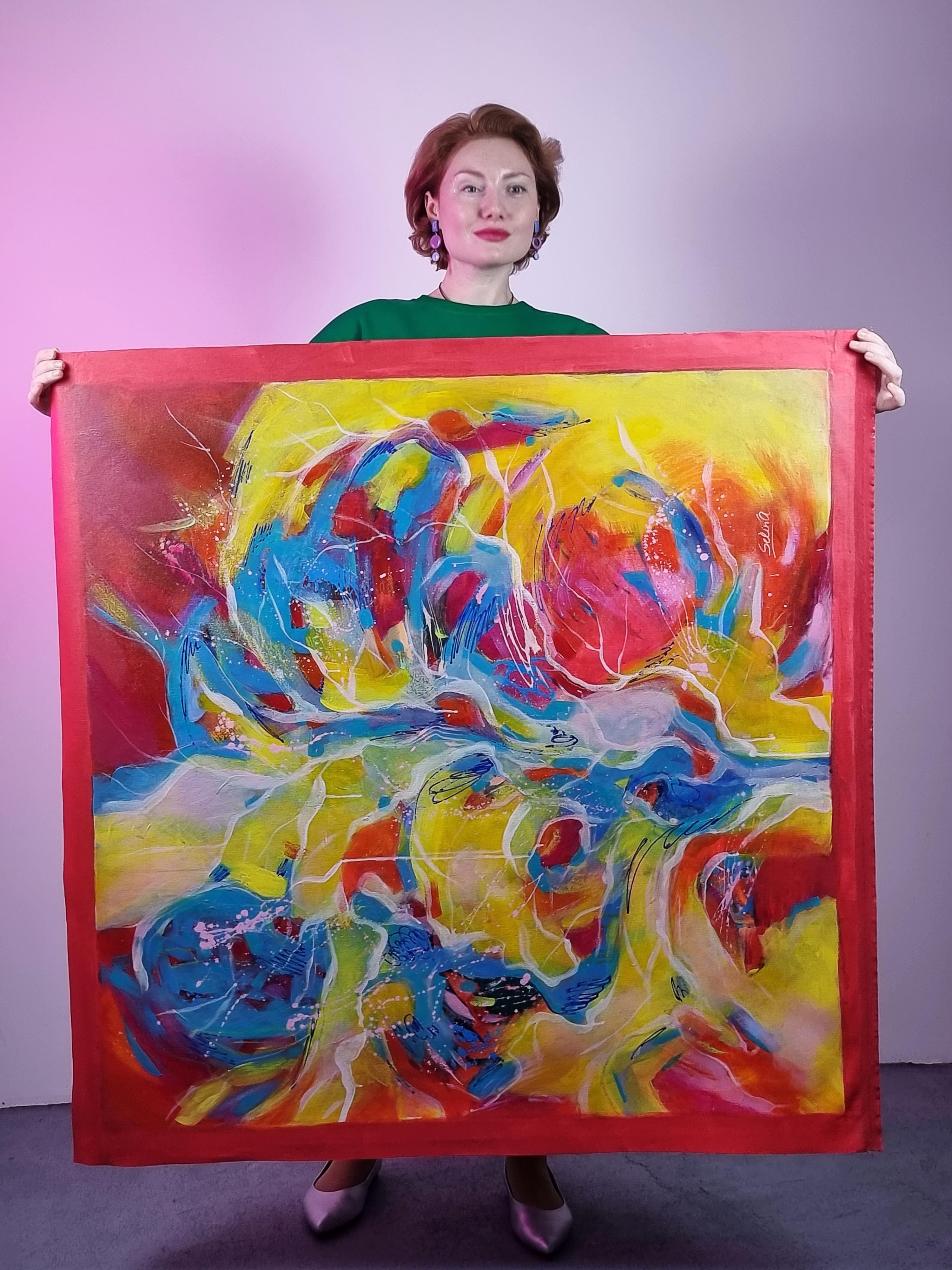 Tree of Life, peinture abstraite moderne colorée 100x100cm d'Anna Selina en vente 3