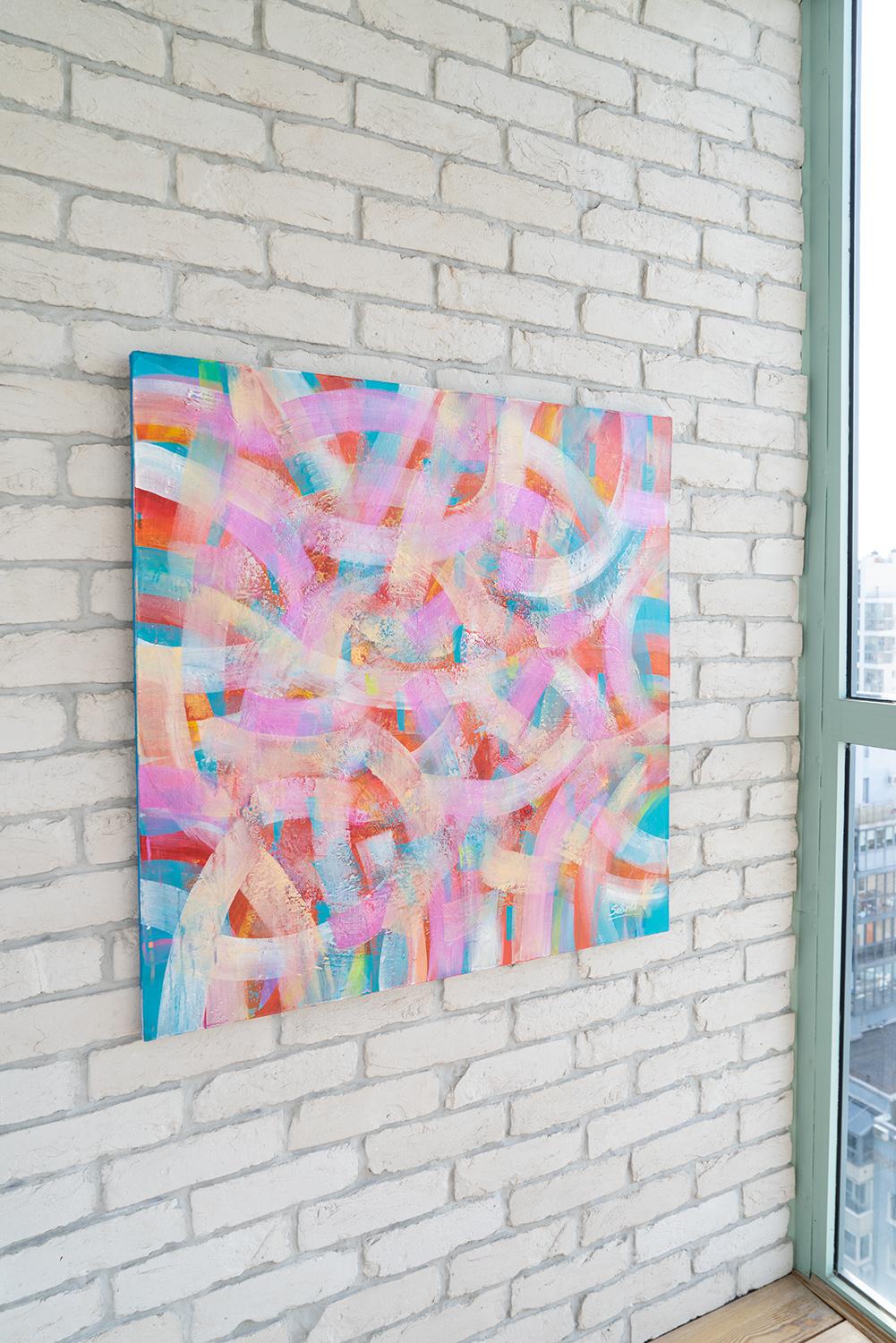 Trinity, Modern Colorful Abstract Painting 90x90cm by Anna Selina For Sale 1