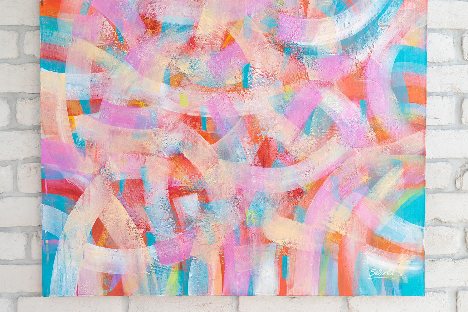 Trinity, Modern Colorful Abstract Painting 90x90cm by Anna Selina For Sale 2