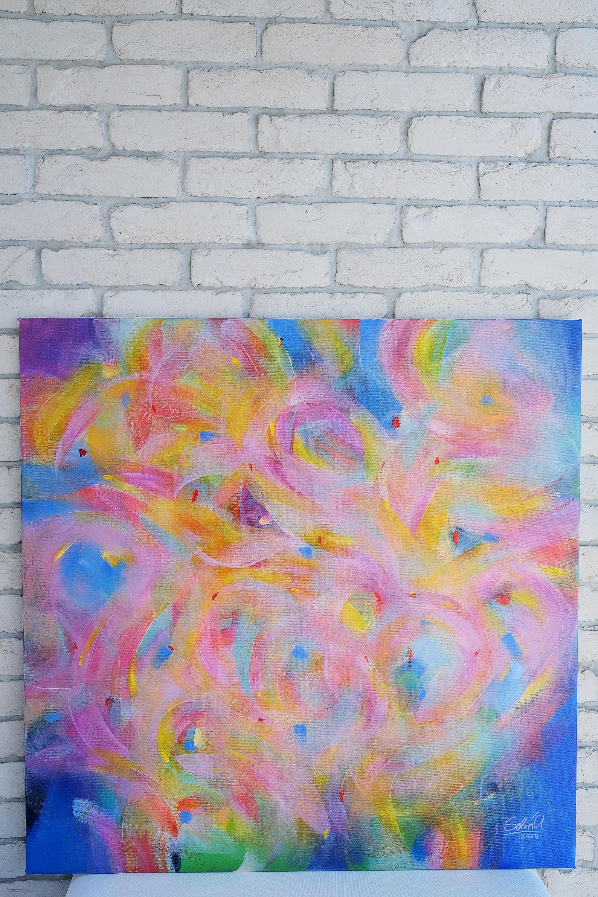 Versatility, Modern Colorful Abstract Painting 100x100cm by Anna Selina For Sale 1