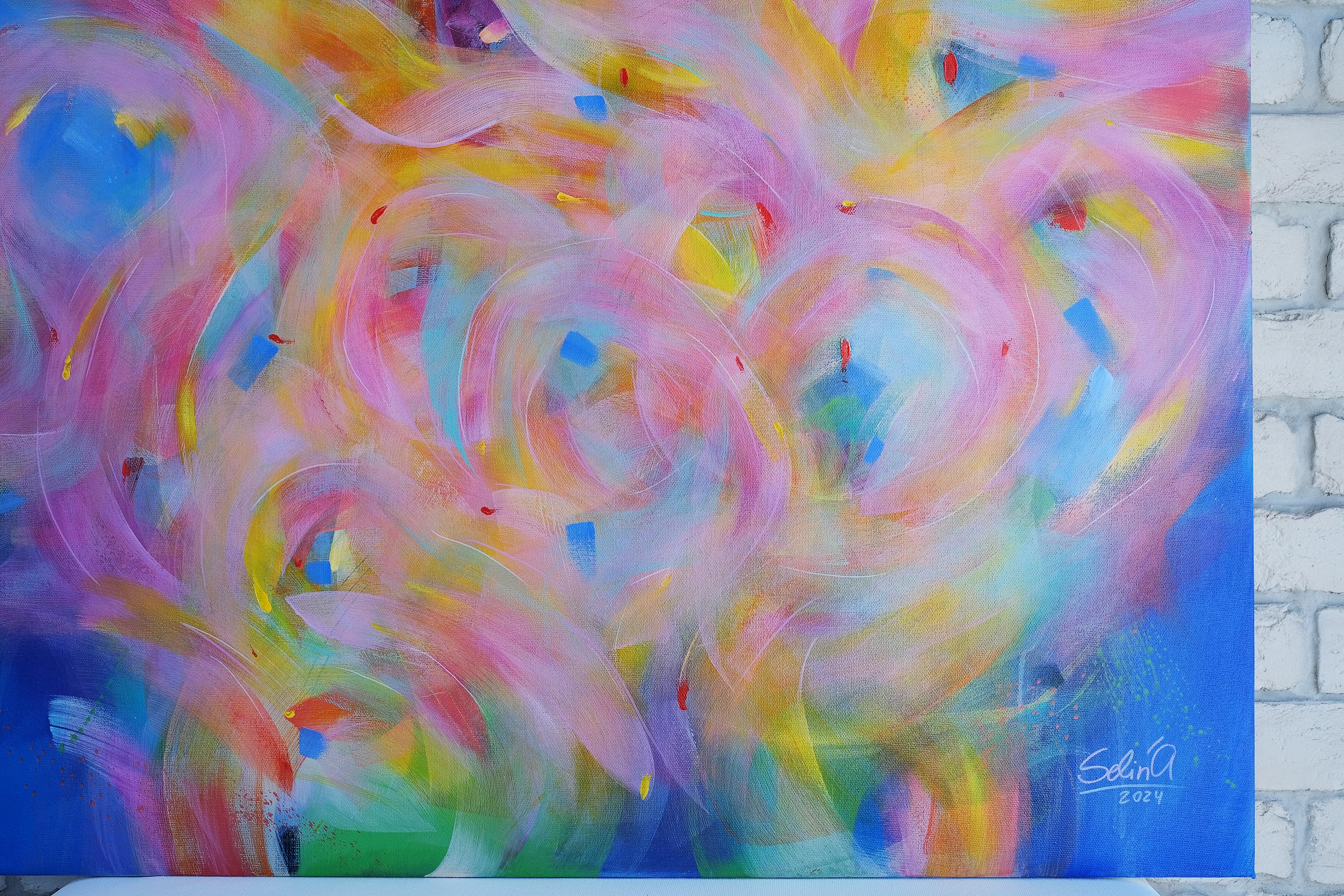 Versatility, Modern Colorful Abstract Painting 100x100cm by Anna Selina For Sale 3