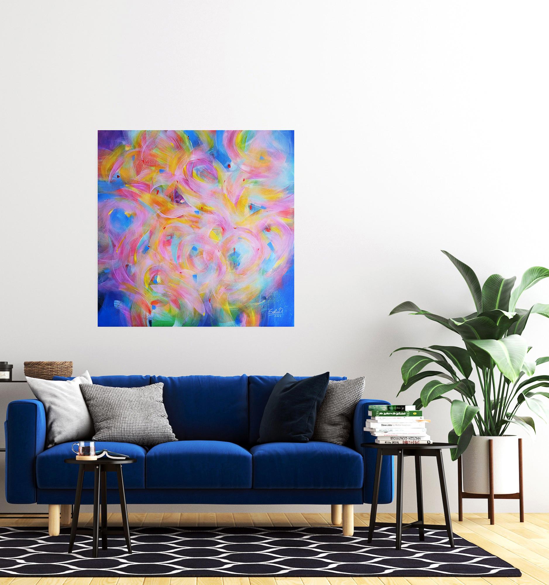 Versatility, Modern Colorful Abstract Painting 100x100cm by Anna Selina For Sale 4