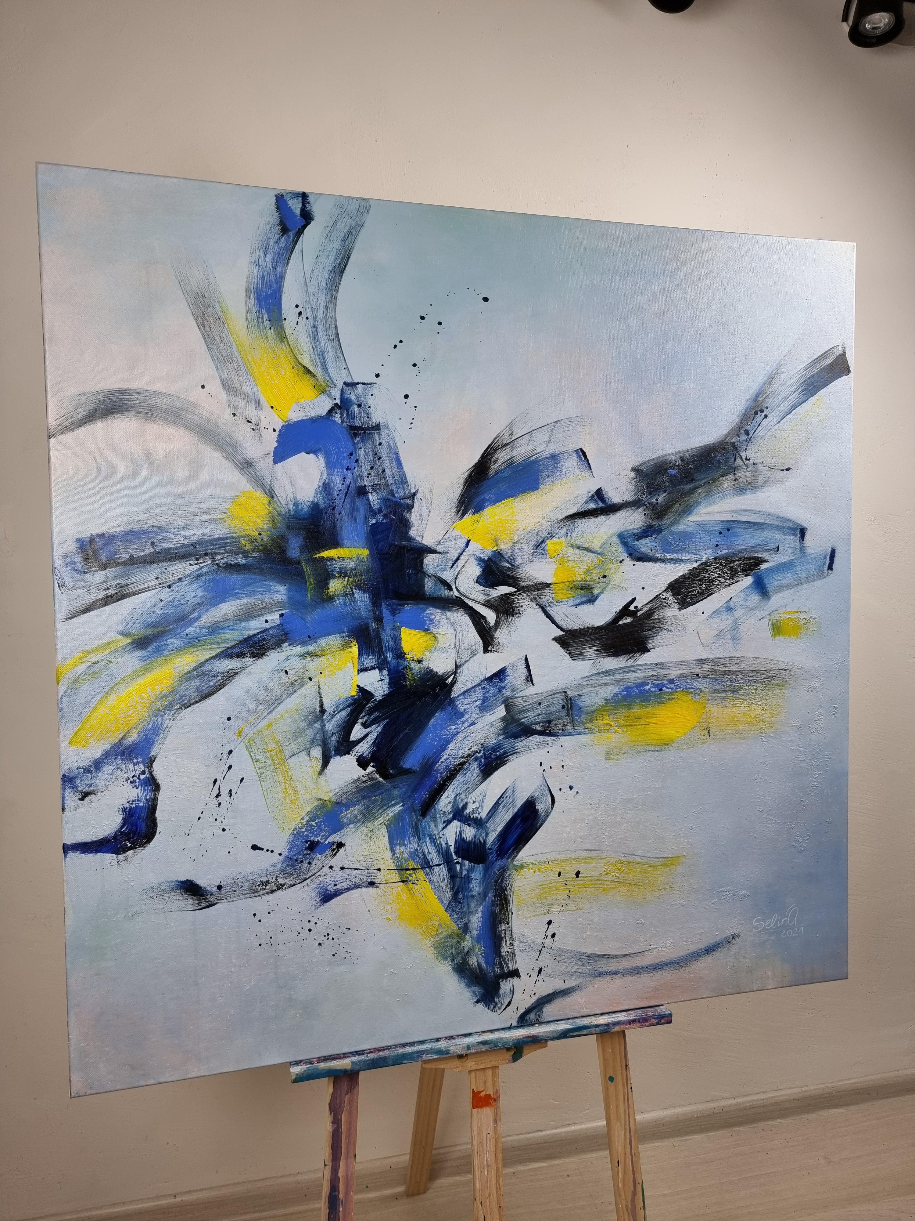     Weightlessness, Modern Colorful Abstract Painting 100x100cm by Anna Selina For Sale 4