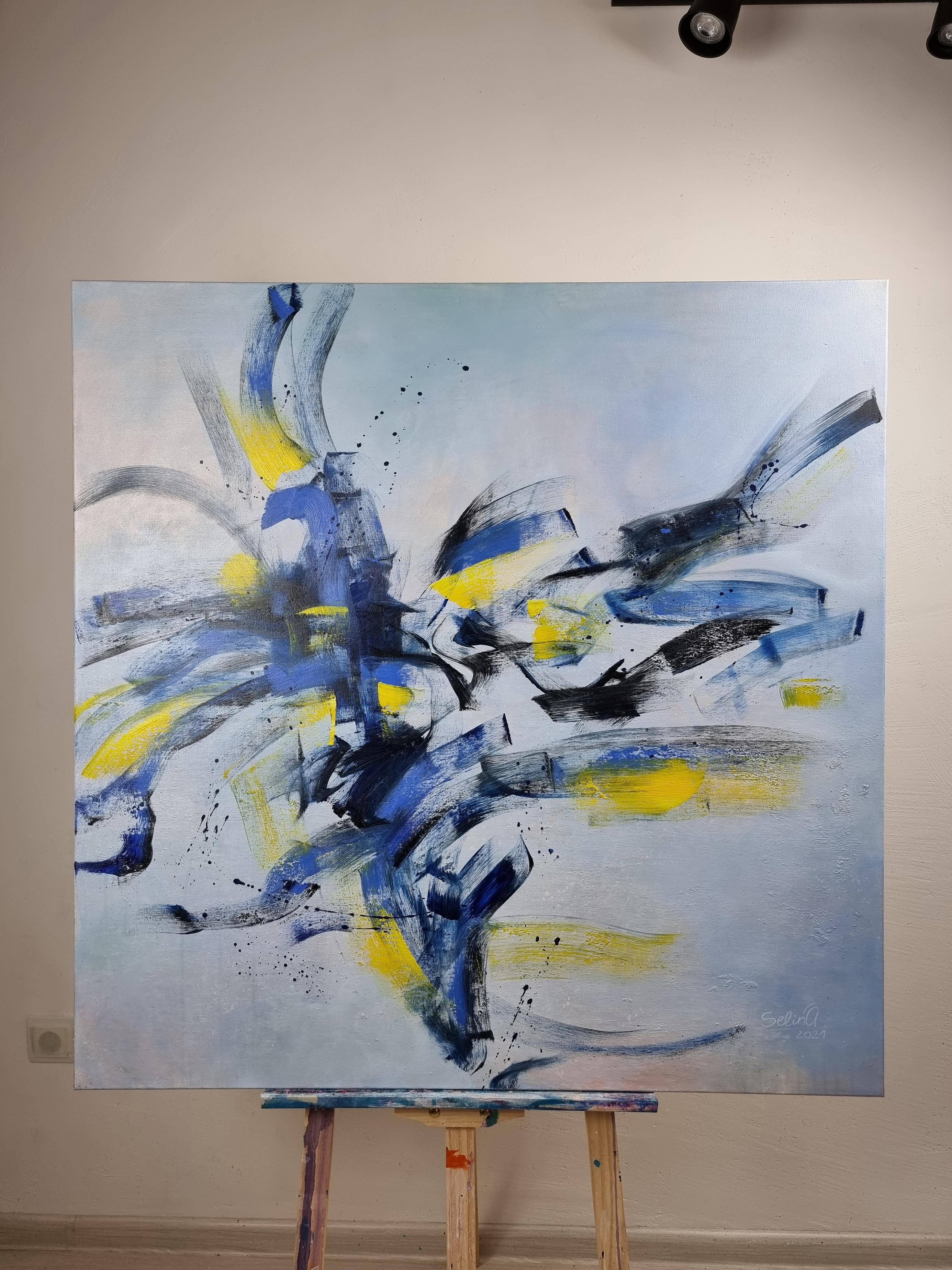     Weightlessness, Modern Colorful Abstract Painting 100x100cm by Anna Selina For Sale 5
