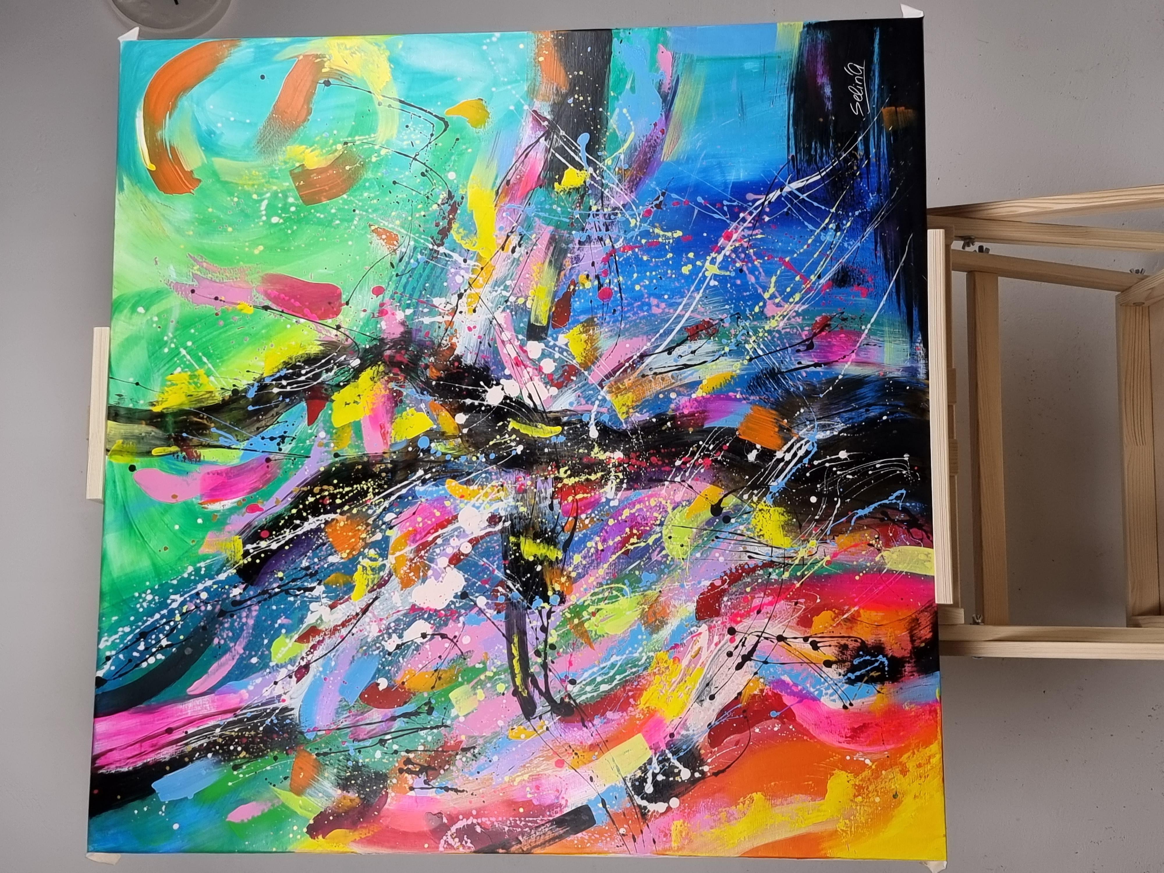 You are Universe, Modern Colorful Abstract Painting 90x90cm by Anna Selina For Sale 1