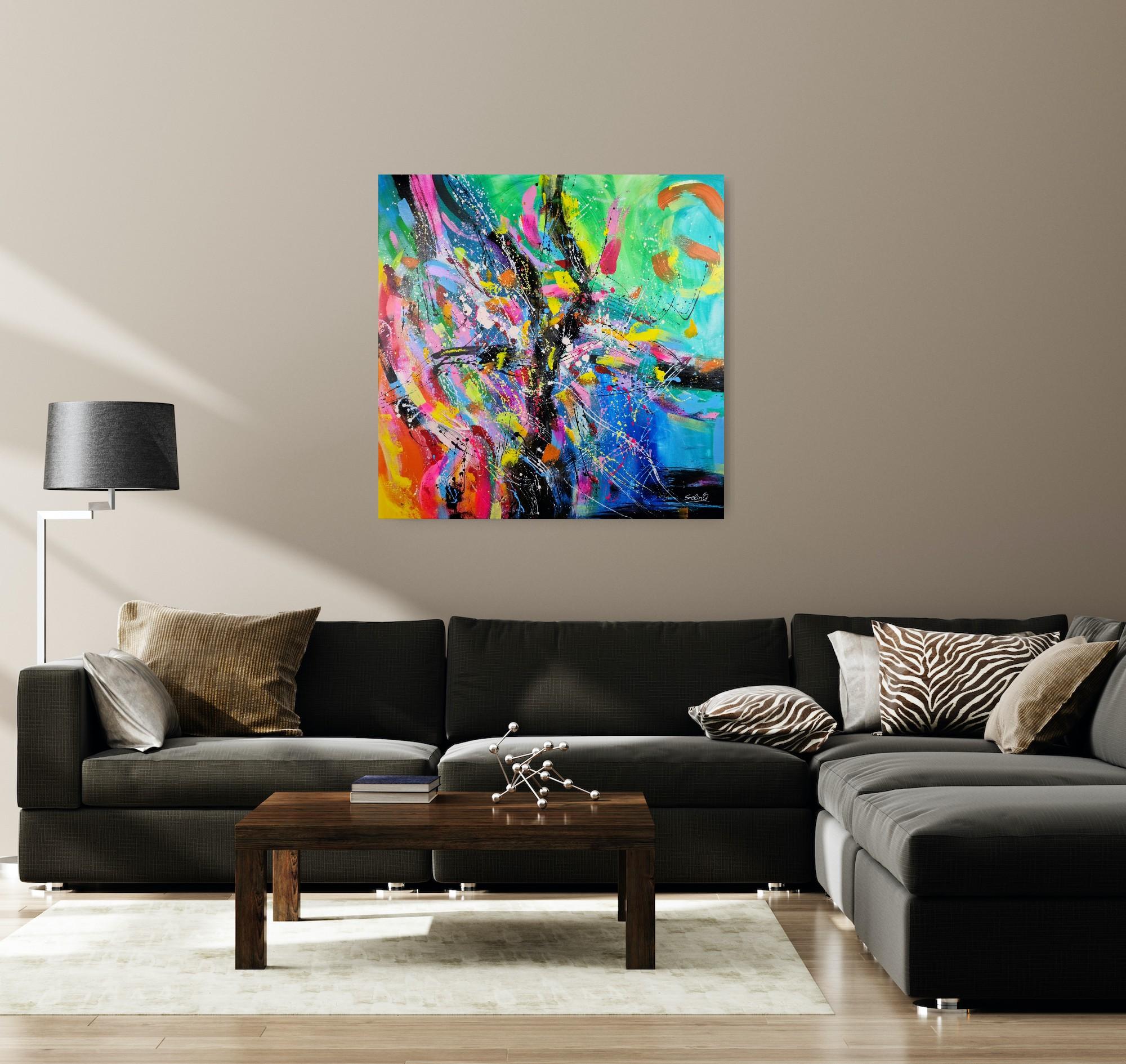 You are Universe, Modern Colorful Abstract Painting 90x90cm by Anna Selina For Sale 2