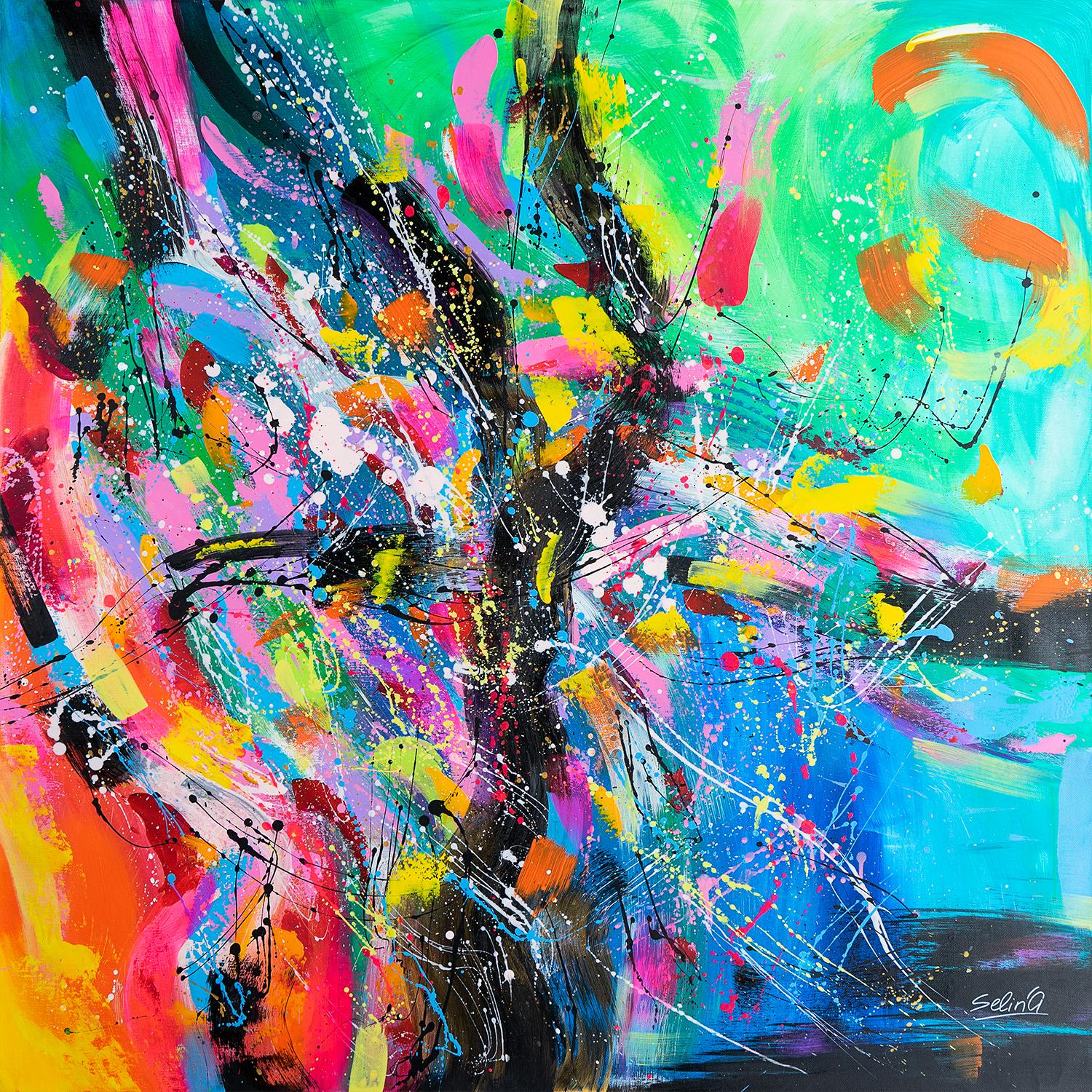 You are Universe, Modern Colorful Abstract Painting 90x90cm by Anna Selina