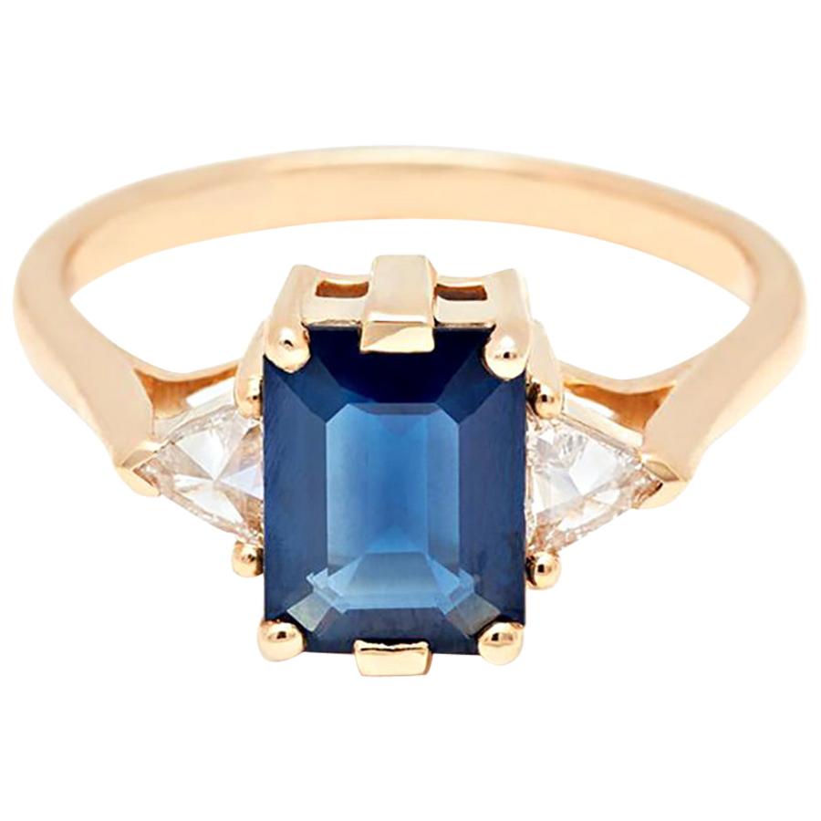 Anna Sheffield 14 Karat Gold and Blue Sapphire Bea Three Stone Engagement Ring For Sale