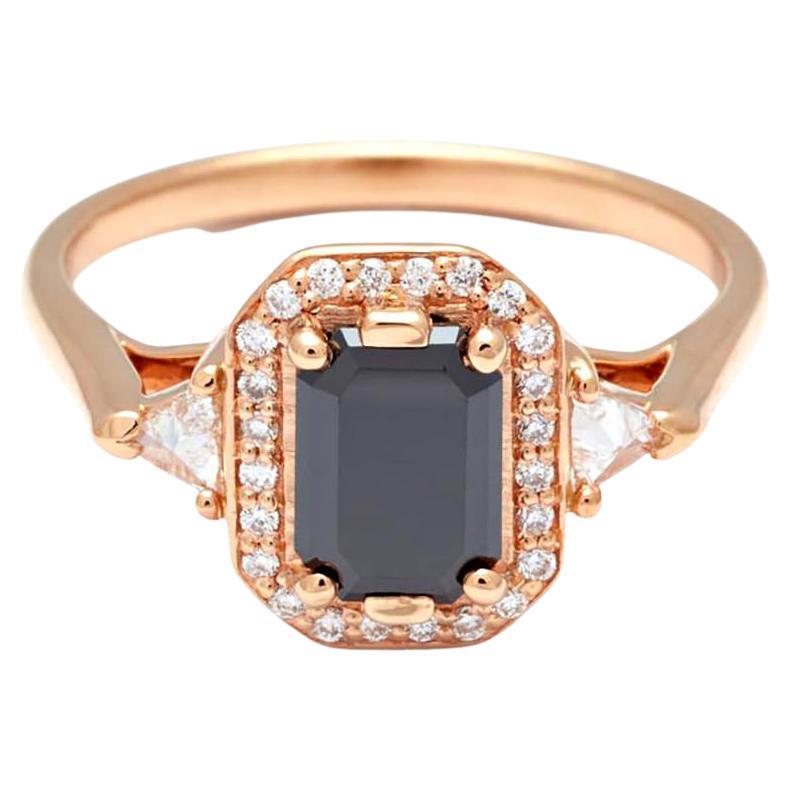 Anna Sheffield 14 Karat Rose Gold Black & White Diamond Bea Halo Ring For Sale