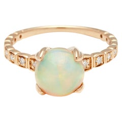 Anna Sheffield Verlobungsring aus 14 Karat Gold mit konisch zulaufendem Weizen 1,53 Karat Opal und Diamant