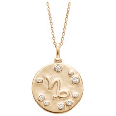 Anna Sheffield 14k Gold and White Diamond Capricorn Constellation Charm Pendant