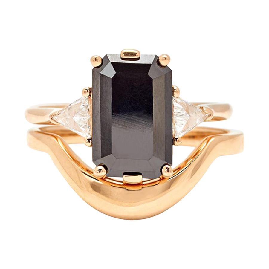 Anna Sheffield 14k Gold Black Diamond Bea Three Stone Engagement Suite For Sale