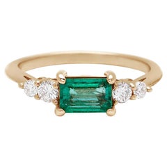 Anna Sheffield 14k Gold Green Emerald & White Diamond Bea Five Stone Ring
