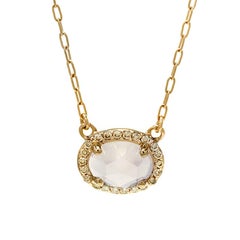 Anna Sheffield 14k Gold Rainbow Moonstone & Diamond Pave Amulet Necklace