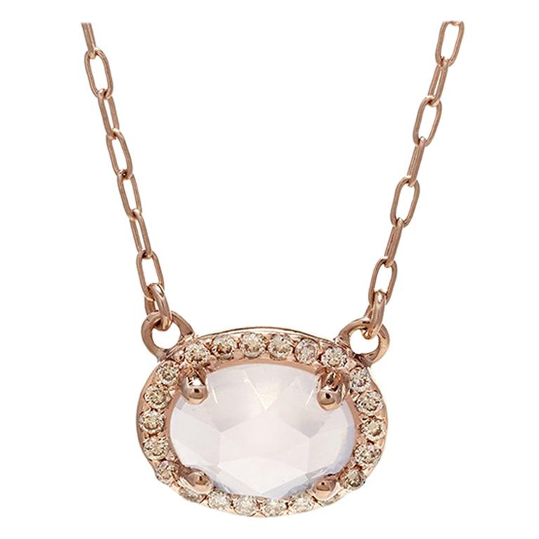 Anna Sheffield 14k Gold Rainbow Moonstone & Diamond Pave Amulet Necklace