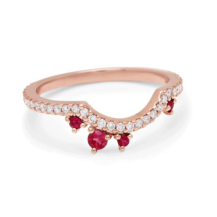 Approximately .30ctw rubies and white diamonds set in recycled 14k rose, white, or yellow gold.

The Meridian collection is our twinkling nod to the celestial throughline of earth and sky.  Much like this sparkling midway, our Diamond Dusted