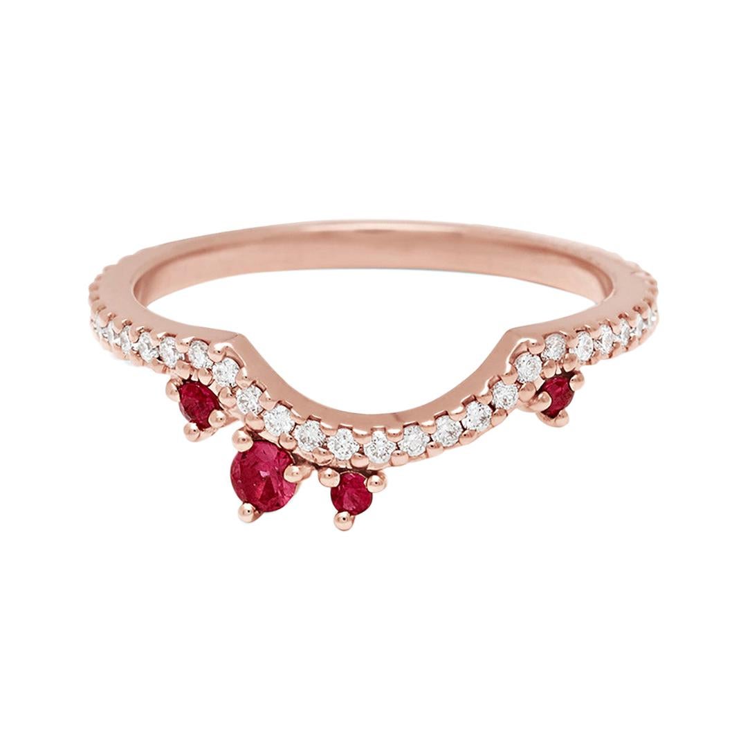 Anna Sheffield 14k Gold Ruby & White Diamond Dusted Meridian Scallop Band For Sale