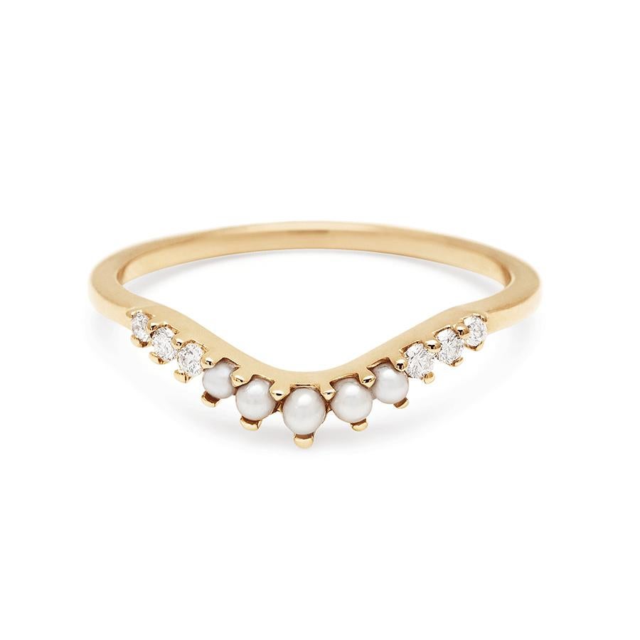 Round Cut Anna Sheffield 14k Gold Seed Pearl, Grey and White Diamond Nesting Band Suite For Sale